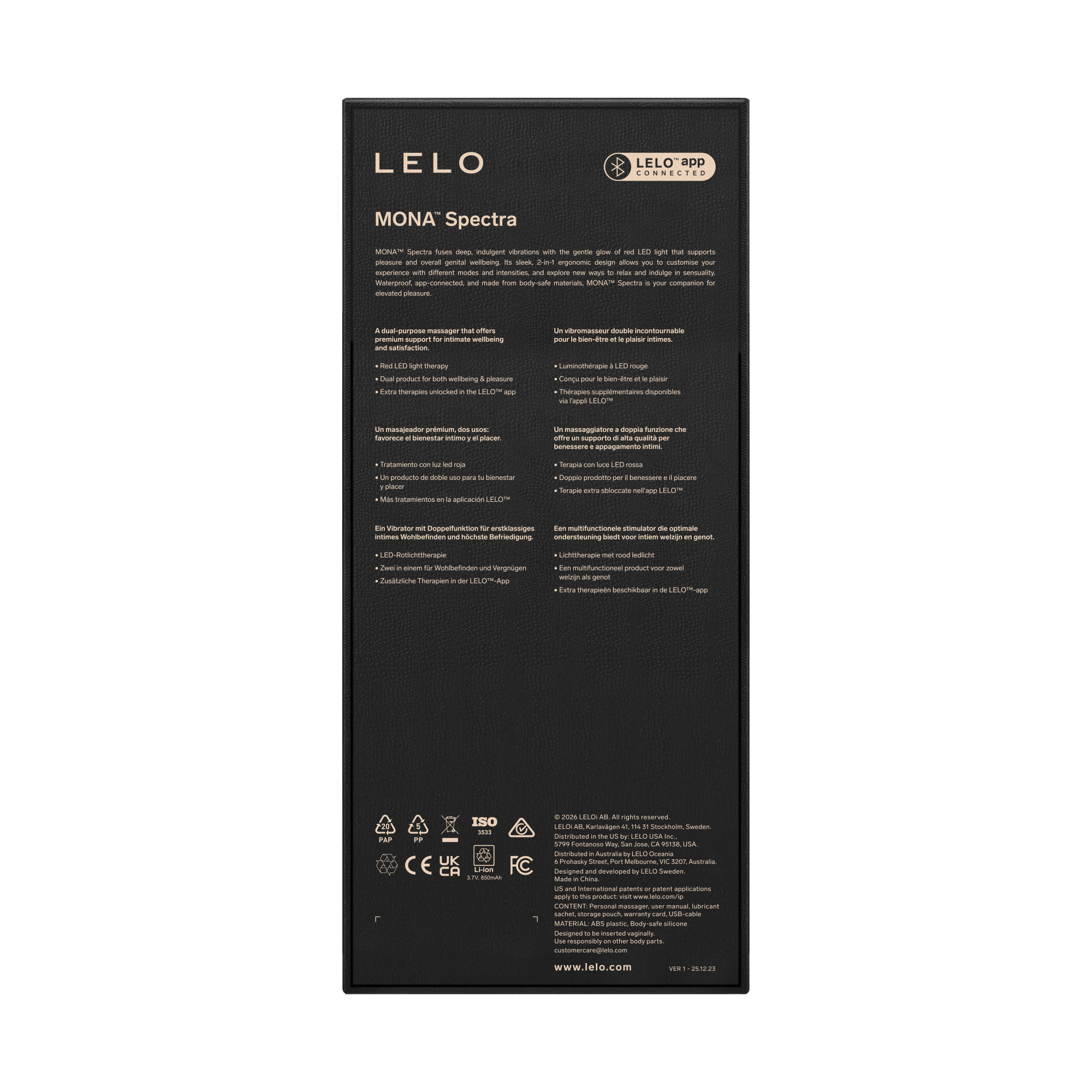 LELO | Mona Spectra – Punase valguse wellness vibraator – G-punkti vibraator SmoothRise™ tehnoloogiaga – Valge