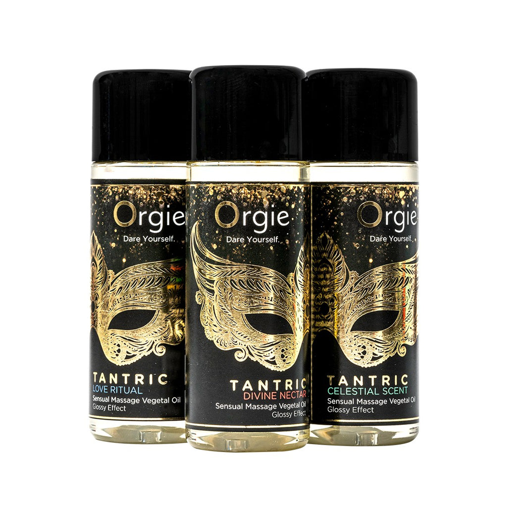 ORGIE | Tantrisko sensuālo masāžas eļļu komplekts – Glossy efekts – Mini izmērs 3 x 30 ml