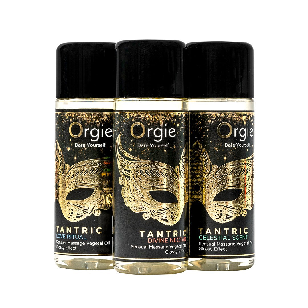 ORGIE | Tantrisko sensuālo masāžas eļļu komplekts – Glossy efekts – Mini izmērs 3 x 30 ml