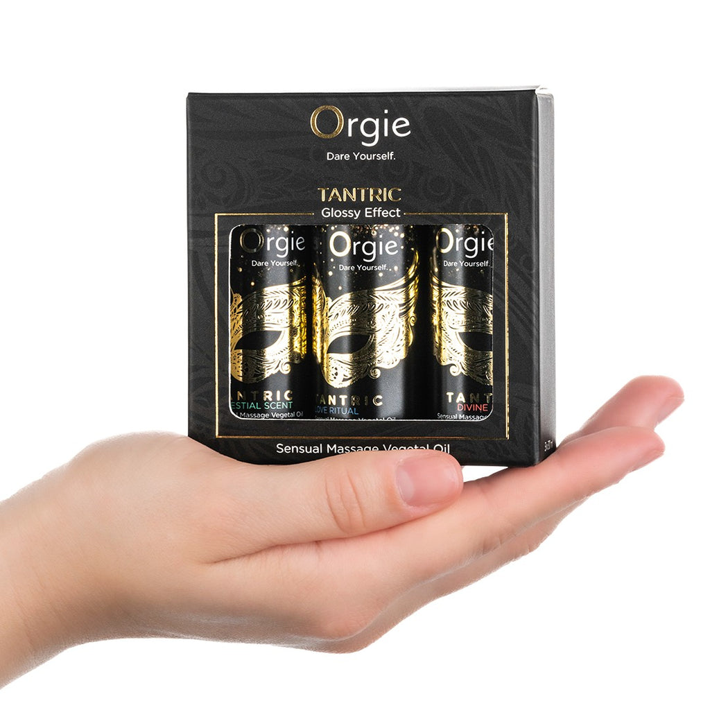 ORGIE | Tantrisko sensuālo masāžas eļļu komplekts – Glossy efekts – Mini izmērs 3 x 30 ml