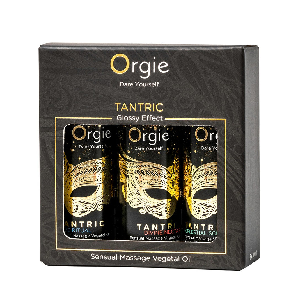 ORGIE | Tantrisko sensuālo masāžas eļļu komplekts – Glossy efekts – Mini izmērs 3 x 30 ml
