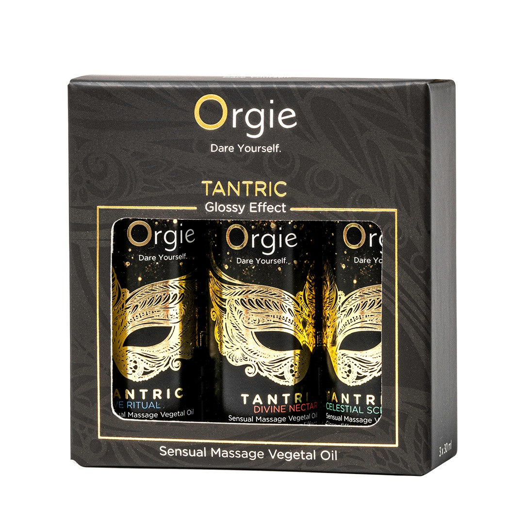 ORGIE | Tantrisko sensuālo masāžas eļļu komplekts – Glossy efekts – Mini izmērs 3 x 30 ml