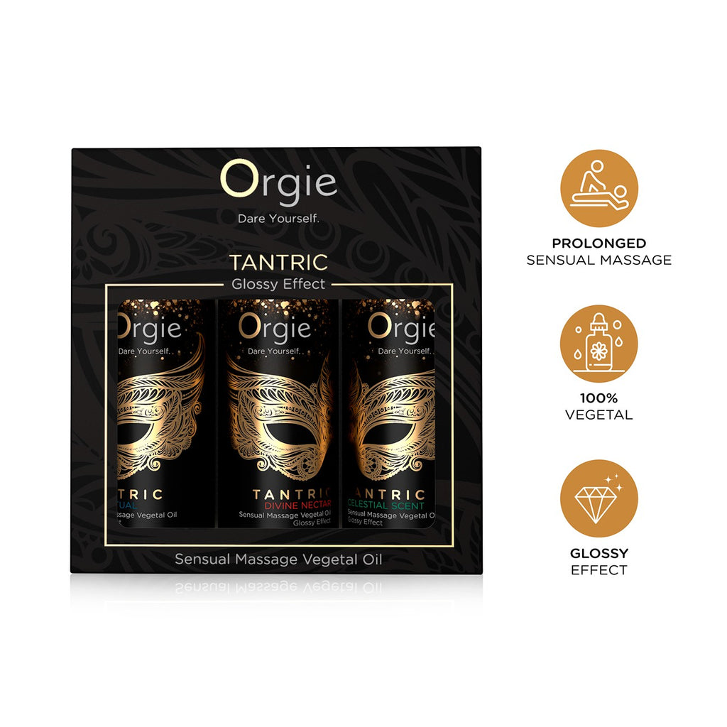 ORGIE | Tantrisko sensuālo masāžas eļļu komplekts – Glossy efekts – Mini izmērs 3 x 30 ml
