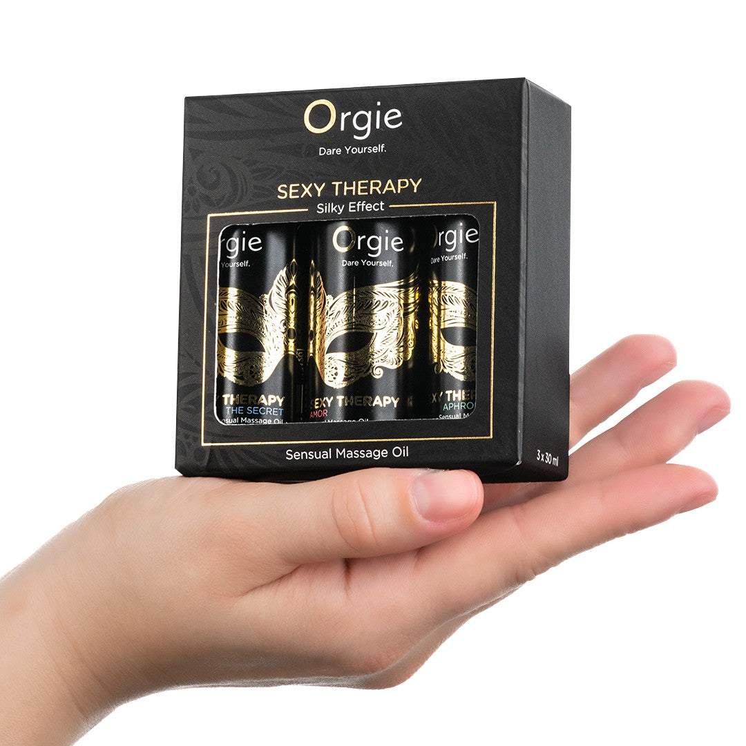 ORGIE | Aistillisten hierontaöljyjen setti Sexy Therapy – Silk-vaikutus – Minikoko 3 x 30 ml