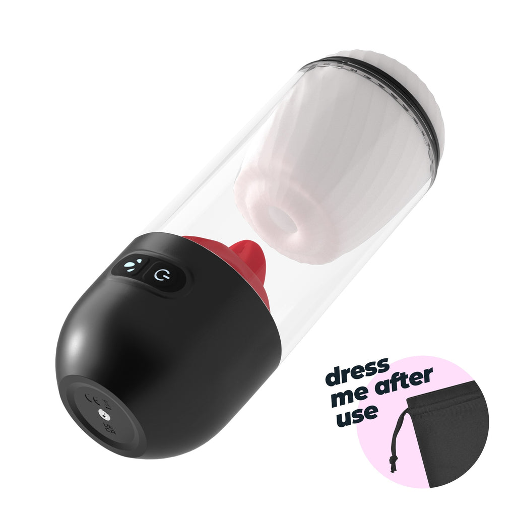 CRUSHIOUS | Slurpy – Noņemams 2-in-1 masturbators ar mēles stimulatoru, rotāciju un vibrāciju – 22 cm