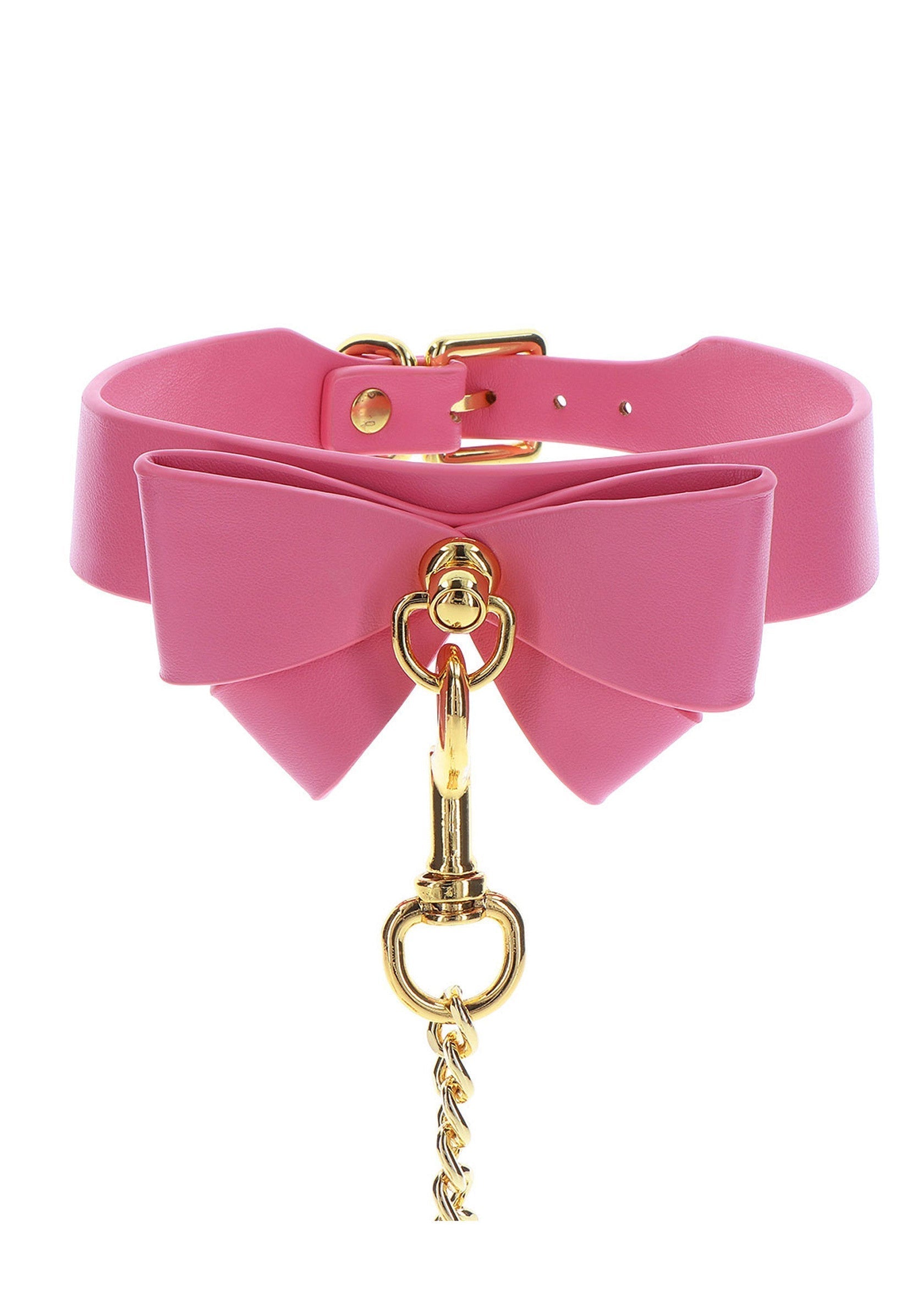 TABOOM | Malibu Collar and Leash – Pink Vegan Leather Bondage Set with Bow