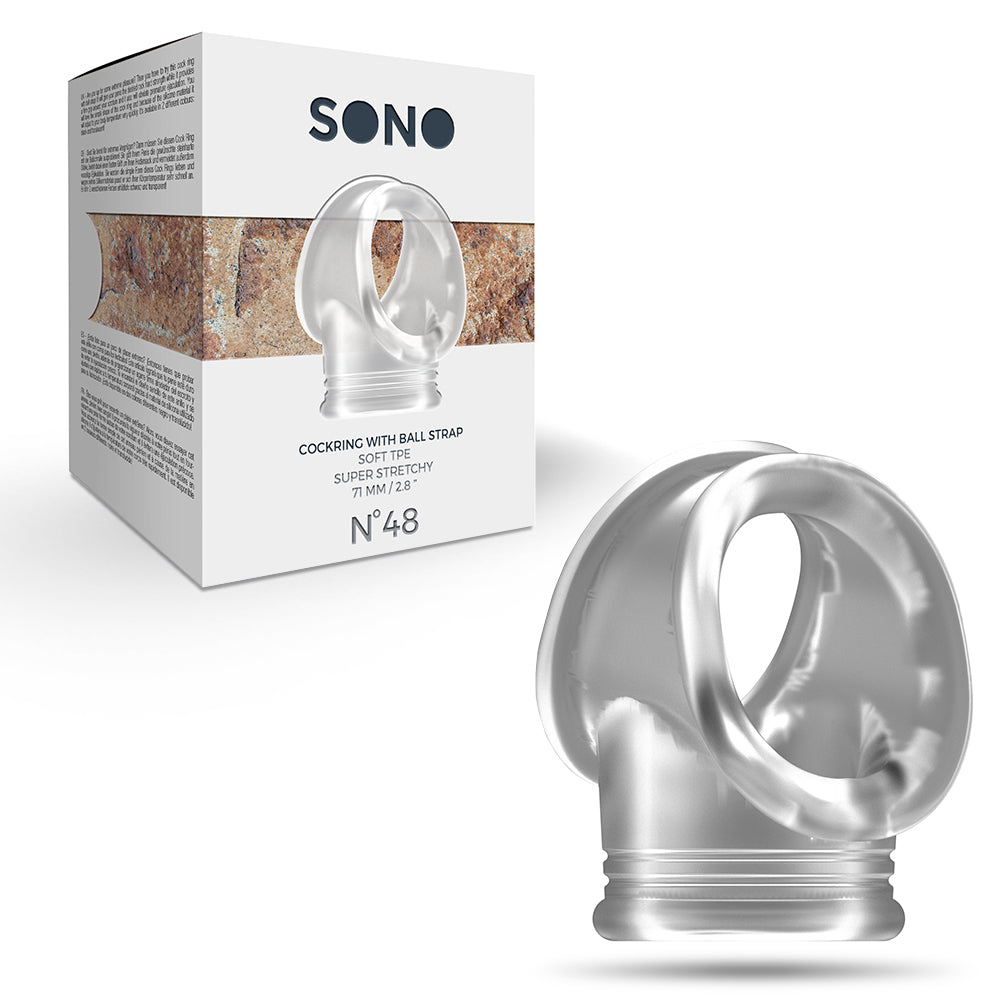 ANILLO PARA EL PENE CON CORREA PARA TESTÍCULOS SONO Nº48 TRANSPARENTE