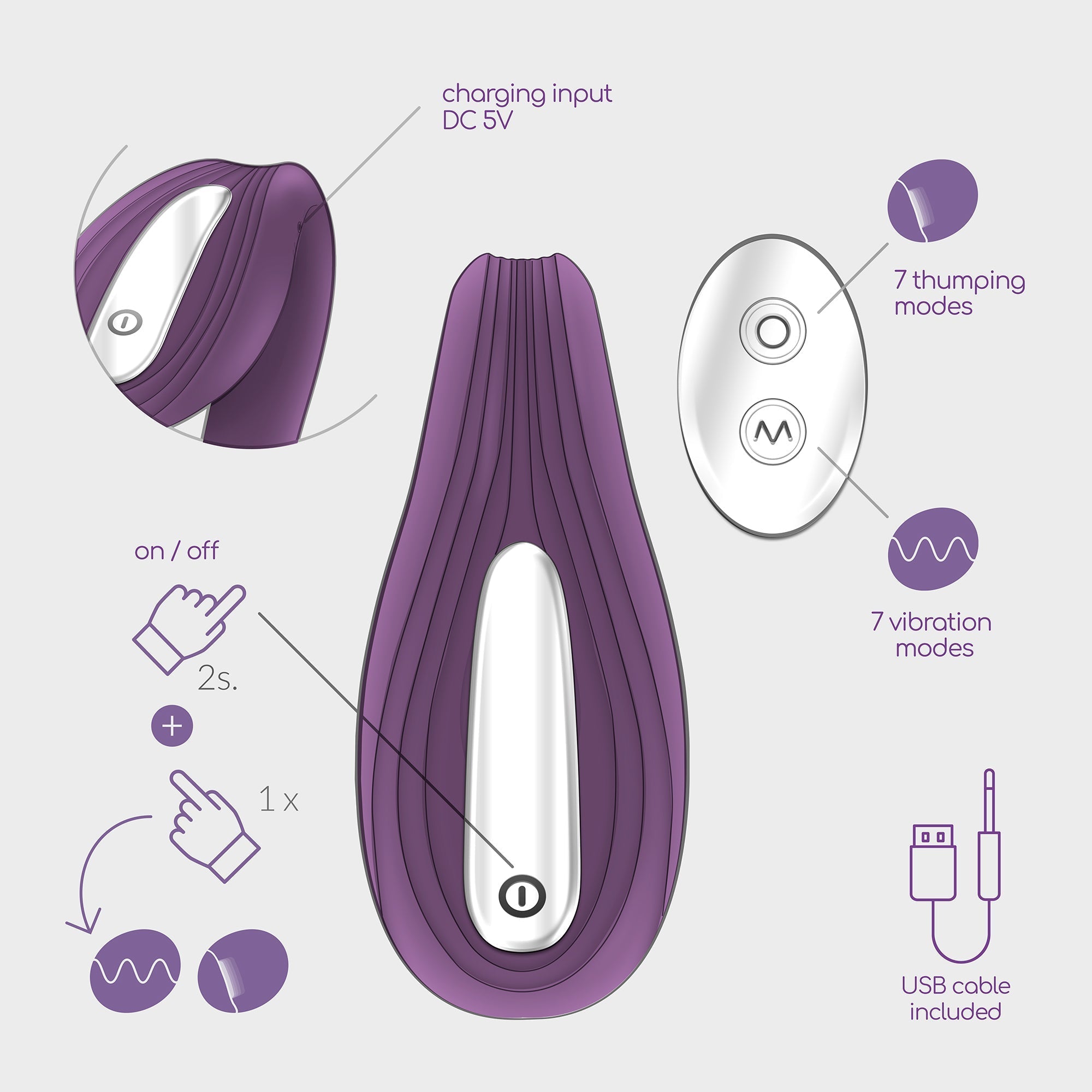 CRUSHIOUS | Pleasuriser – Rechargeable C-Shape Vibrator with Remote & Lubricant