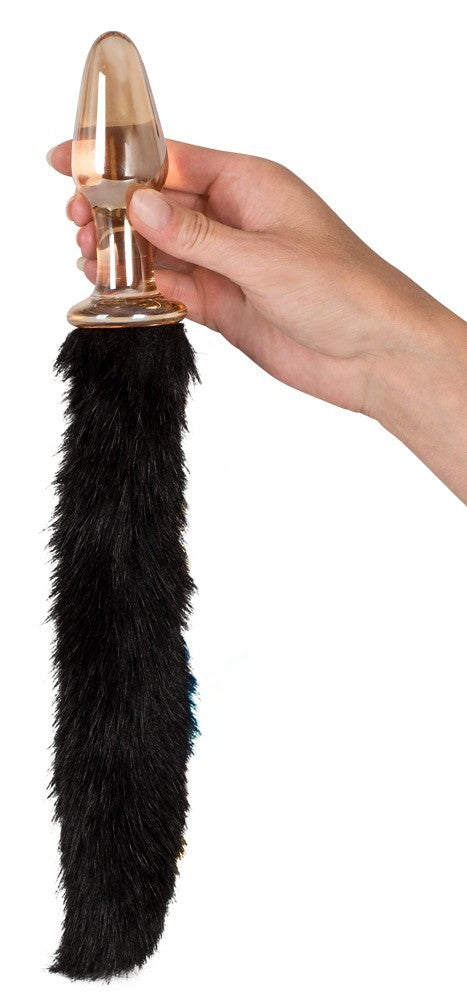 PLUG ANAL EN VIDRIO CON COLA NEGRA