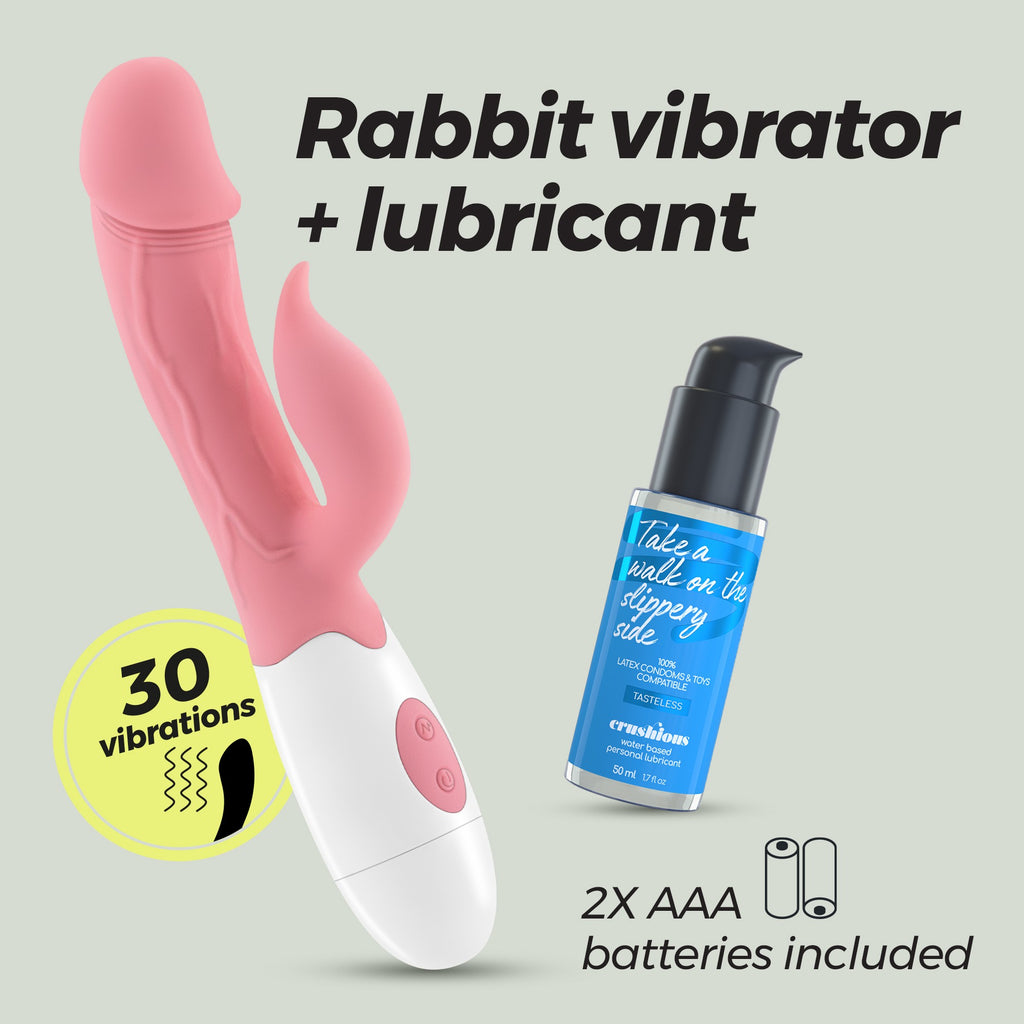 CRUSHIOUS – вибратор Mochi Rabbit с лубрикантом на водной основе (розовый / фиолетовый)