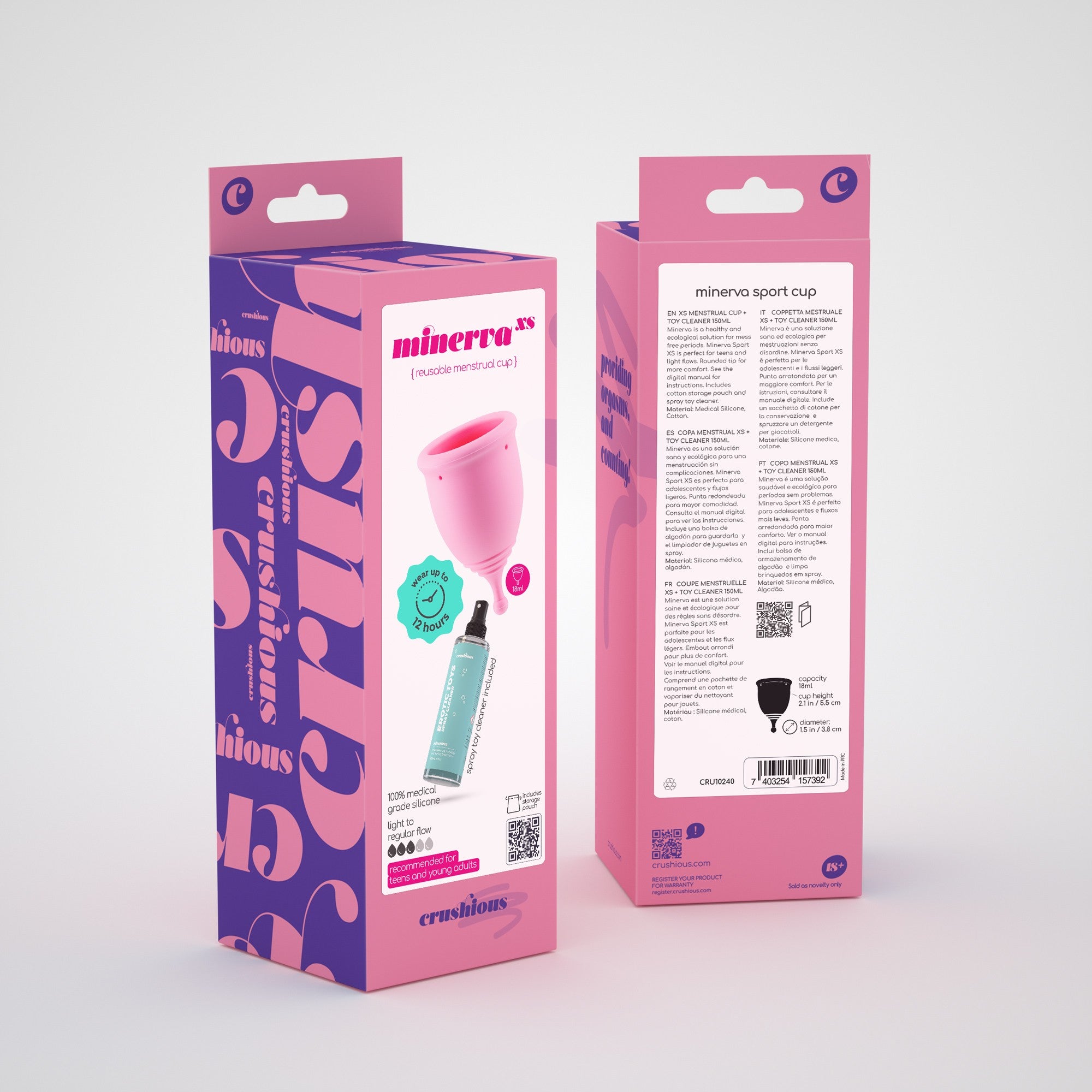 CRUSHIOUS | Minerva XS Menstrual Cup – Medical Silicone – With Pouch or With Toy Cleaner