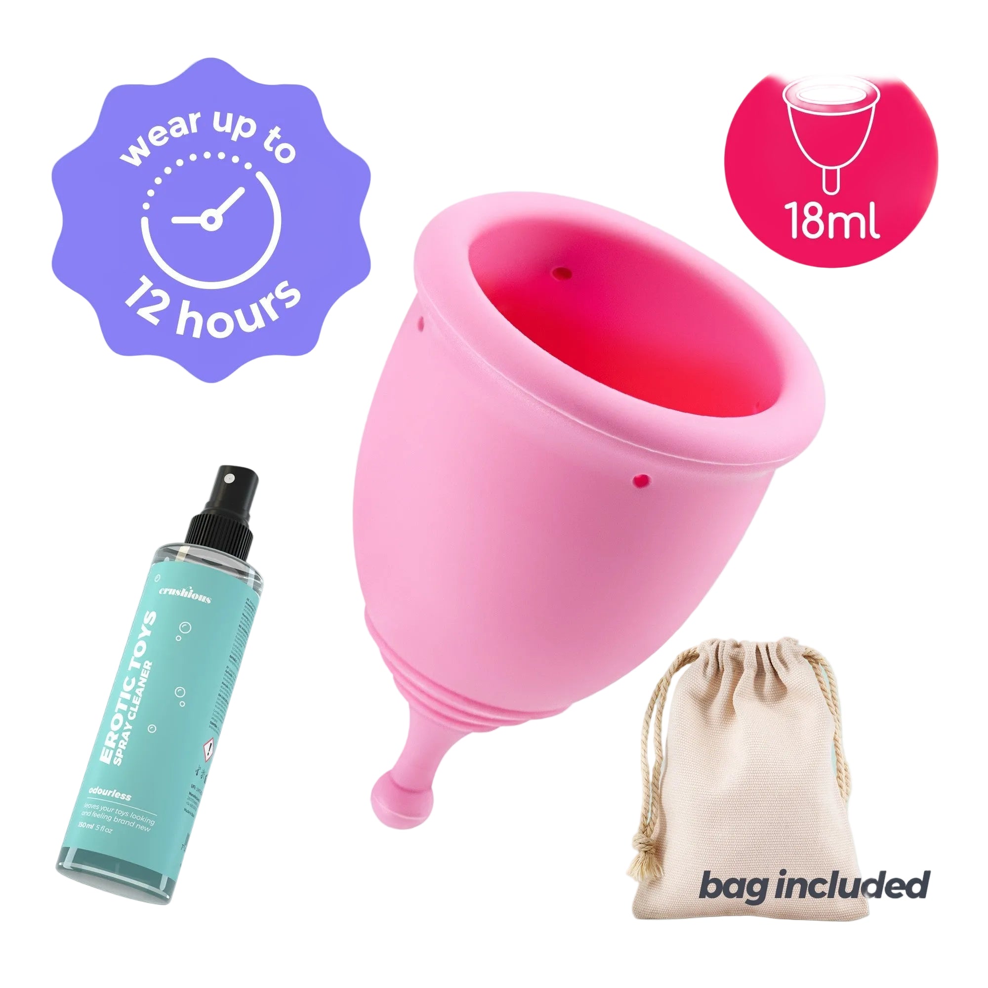 CRUSHIOUS | Minerva XS Menstrual Cup – Medical Silicone – With Pouch or With Toy Cleaner