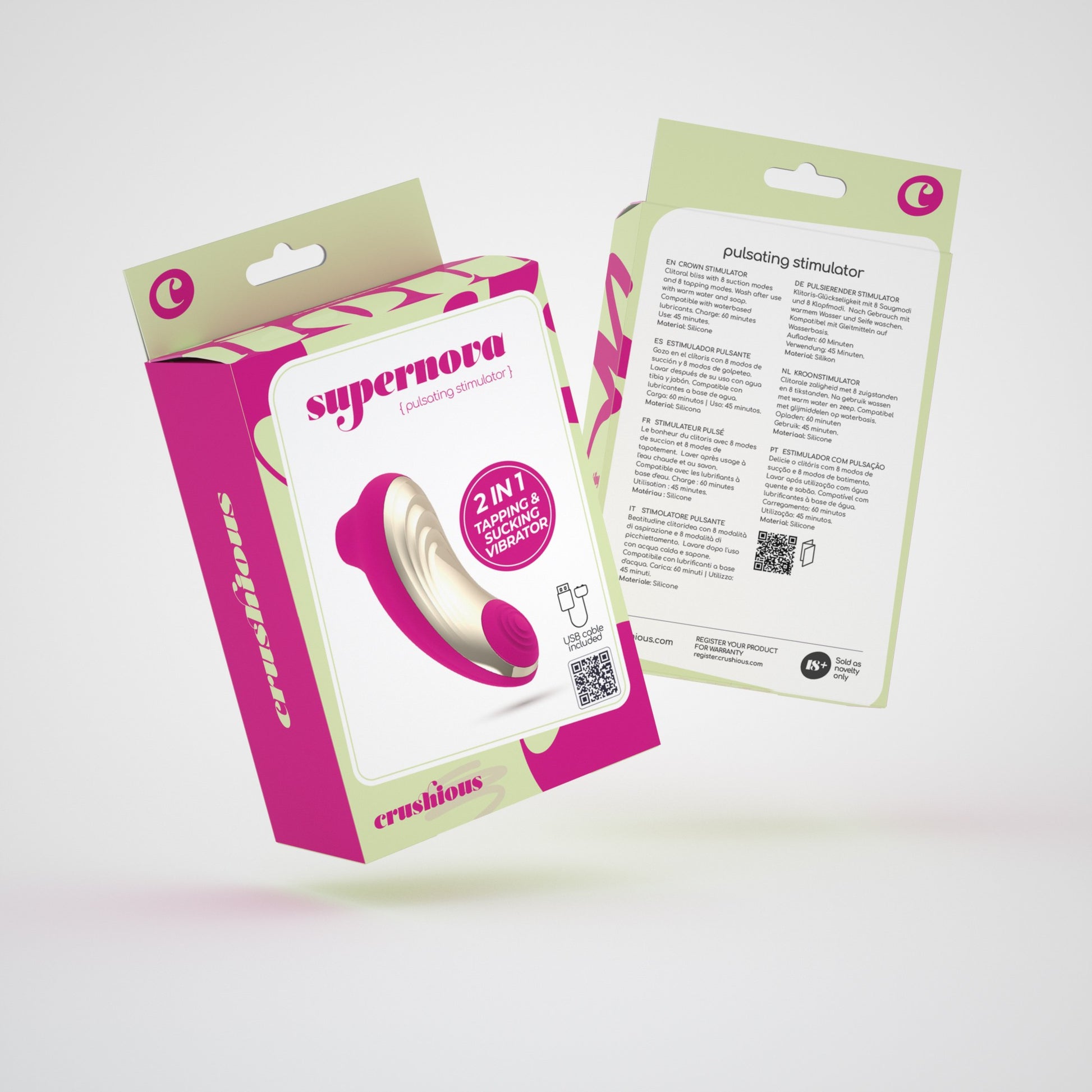 CRUSHIOUS Supernova klitorisstimulaattori – Imu- ja pulssitilat (Violetti / Vaaleanpunainen)