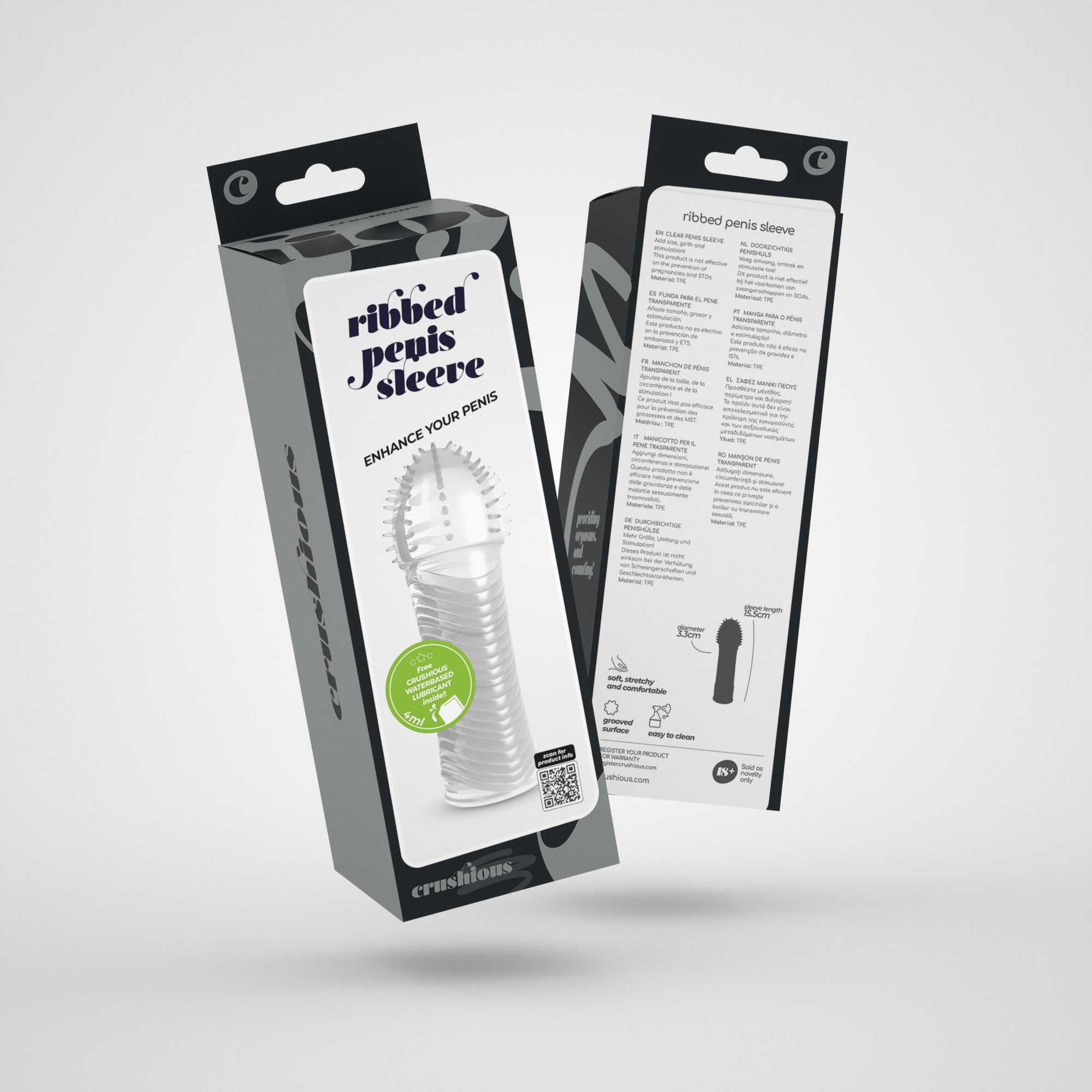 CRUSHIOUS | Ribbed Sleeve – Transparent Penis Sleeve & Lubricant