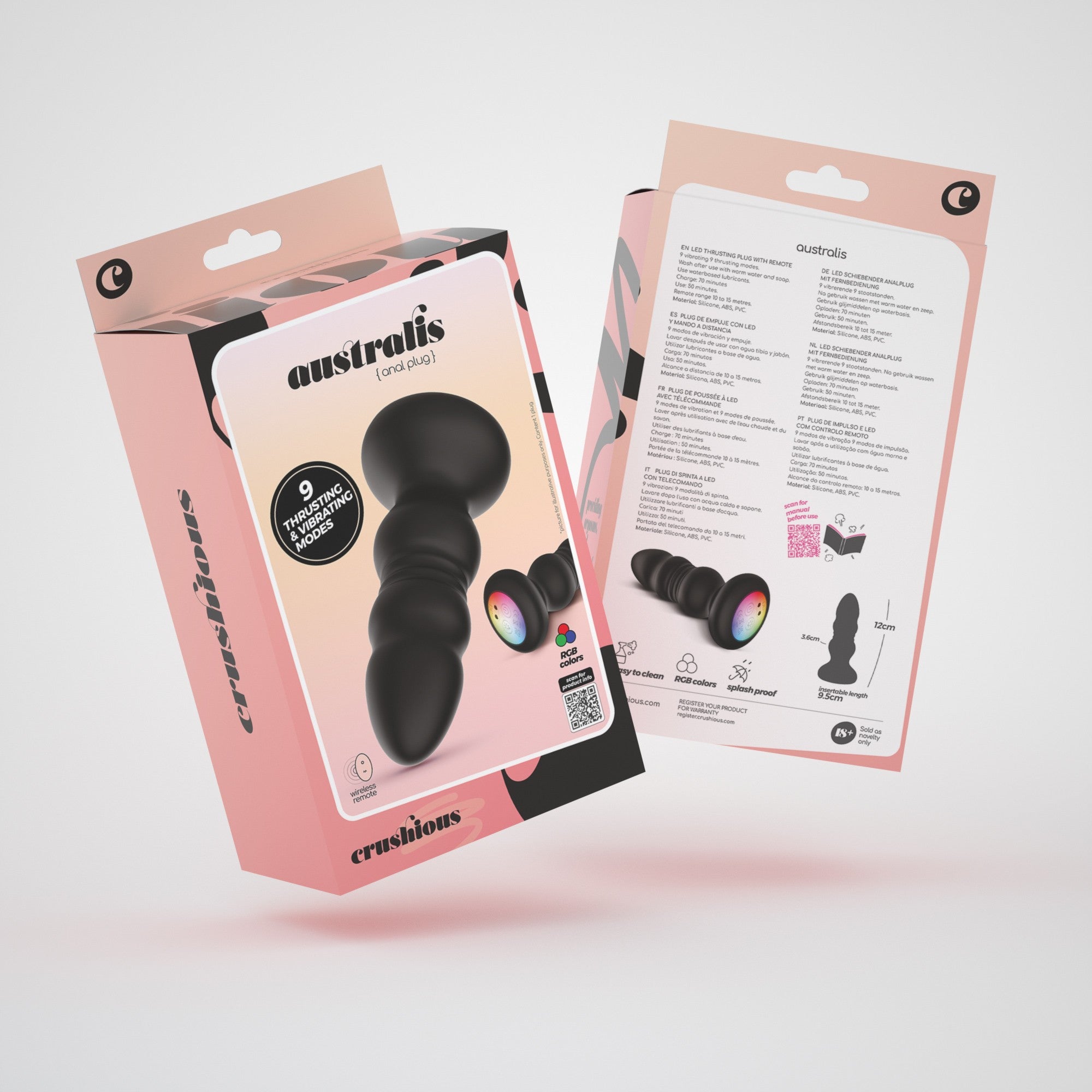 CRUSHIOUS | Australis – Vibrating Thrusting LED Anal Plug with Remote