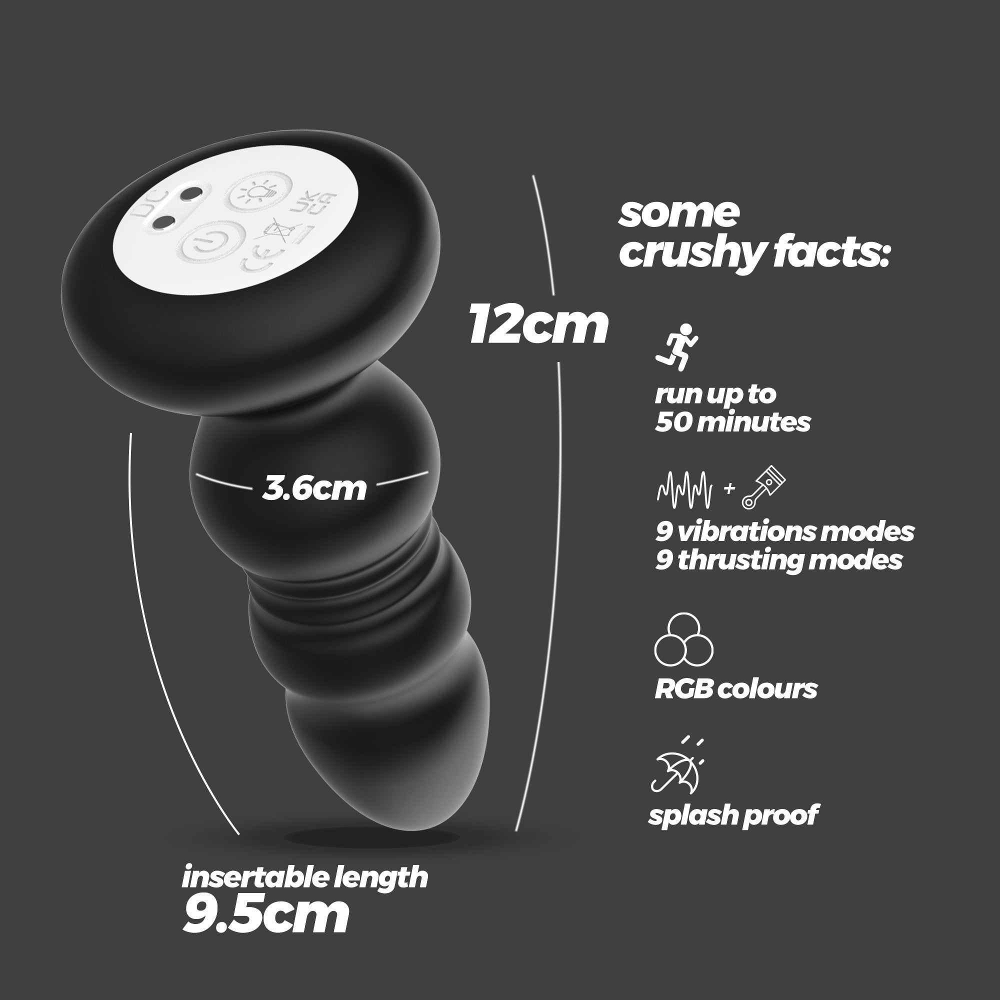 CRUSHIOUS | Australis – Vibrating Thrusting LED Anal Plug with Remote
