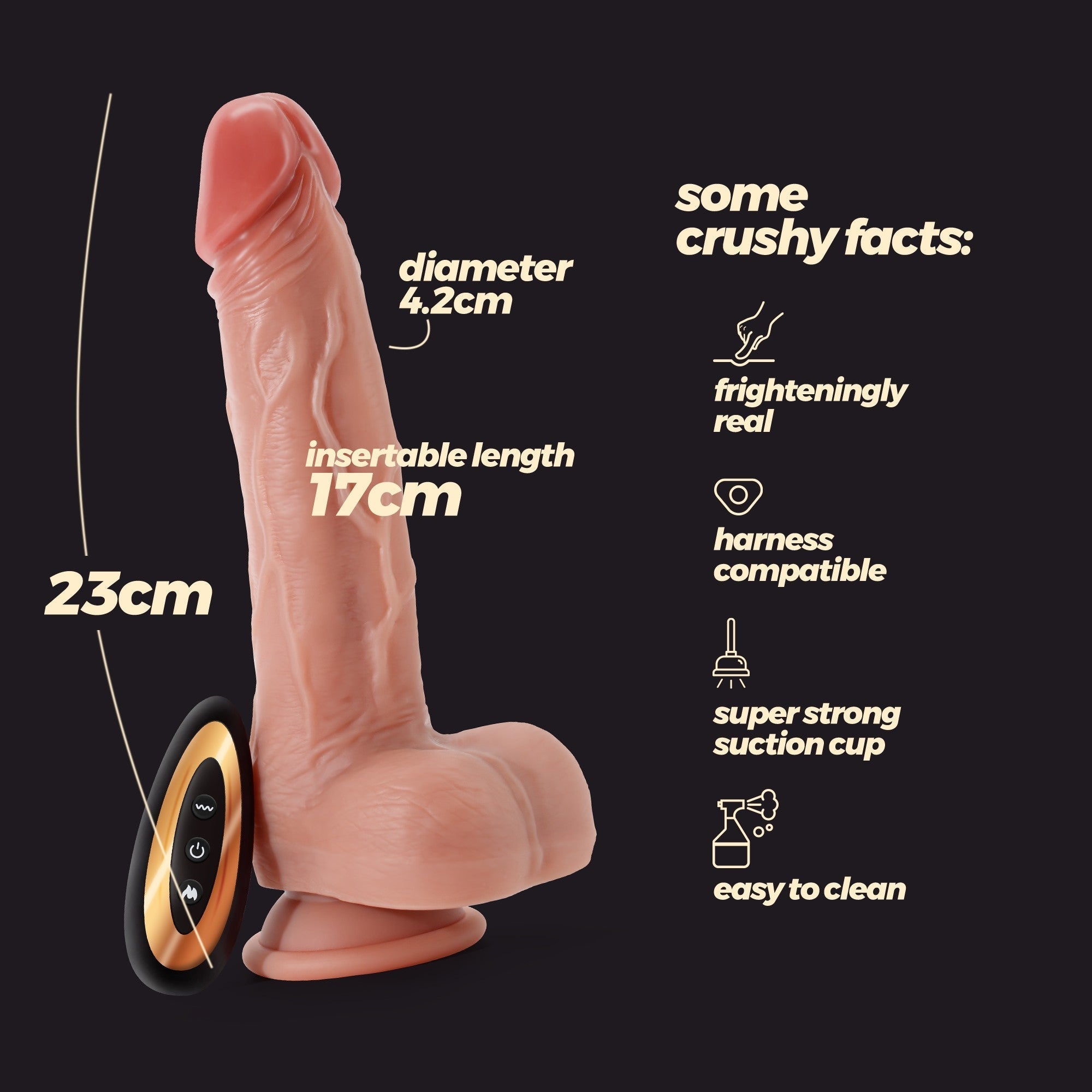 CRUSHIOUS | Inviktus Vibe 9 – Ultra-Realistic Heating Vibrator with Remote 23 cm