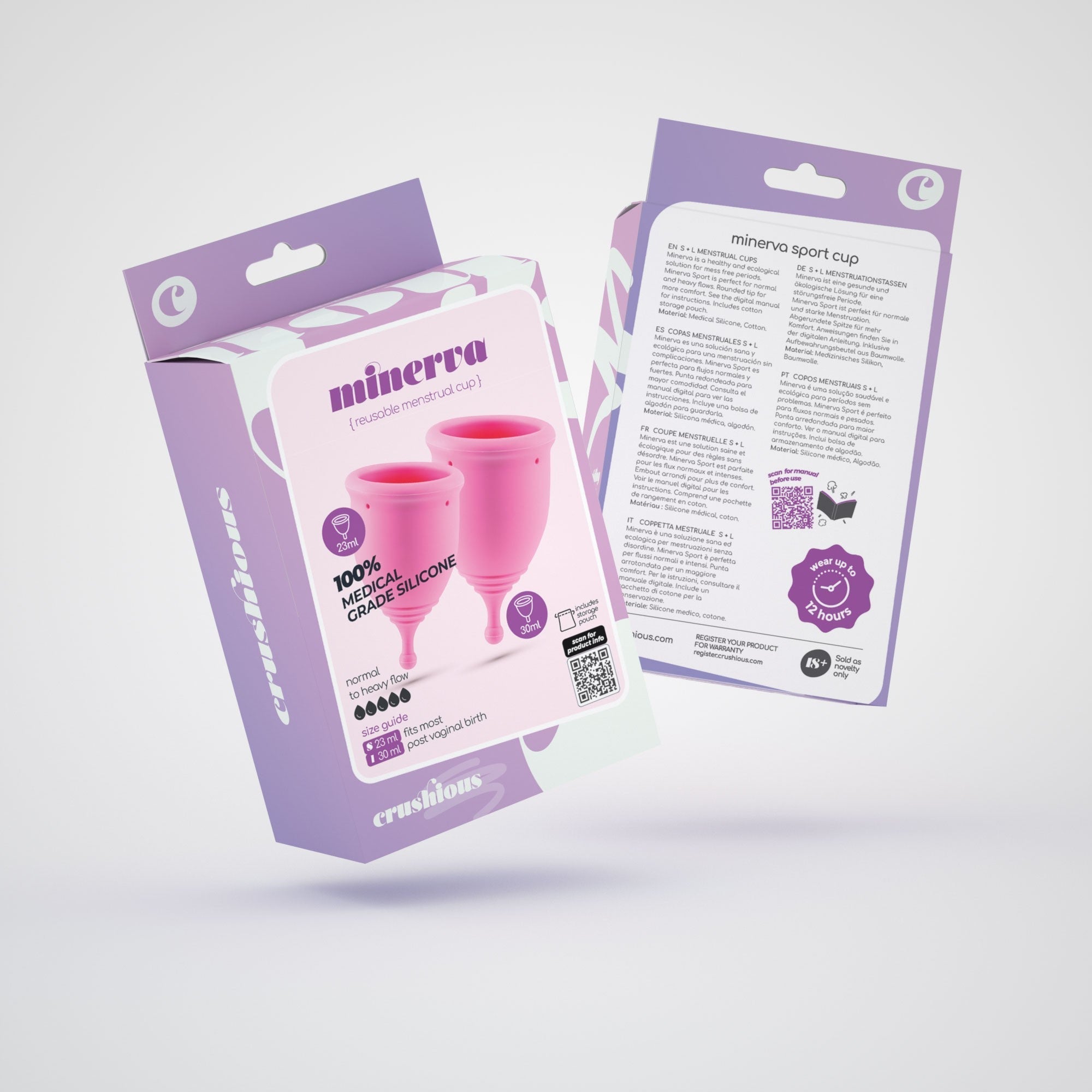 CRUSHIOUS | Minerva S + L Menstrual Cup Set – 2 Sizes – With Pouch or With Toy Cleaner