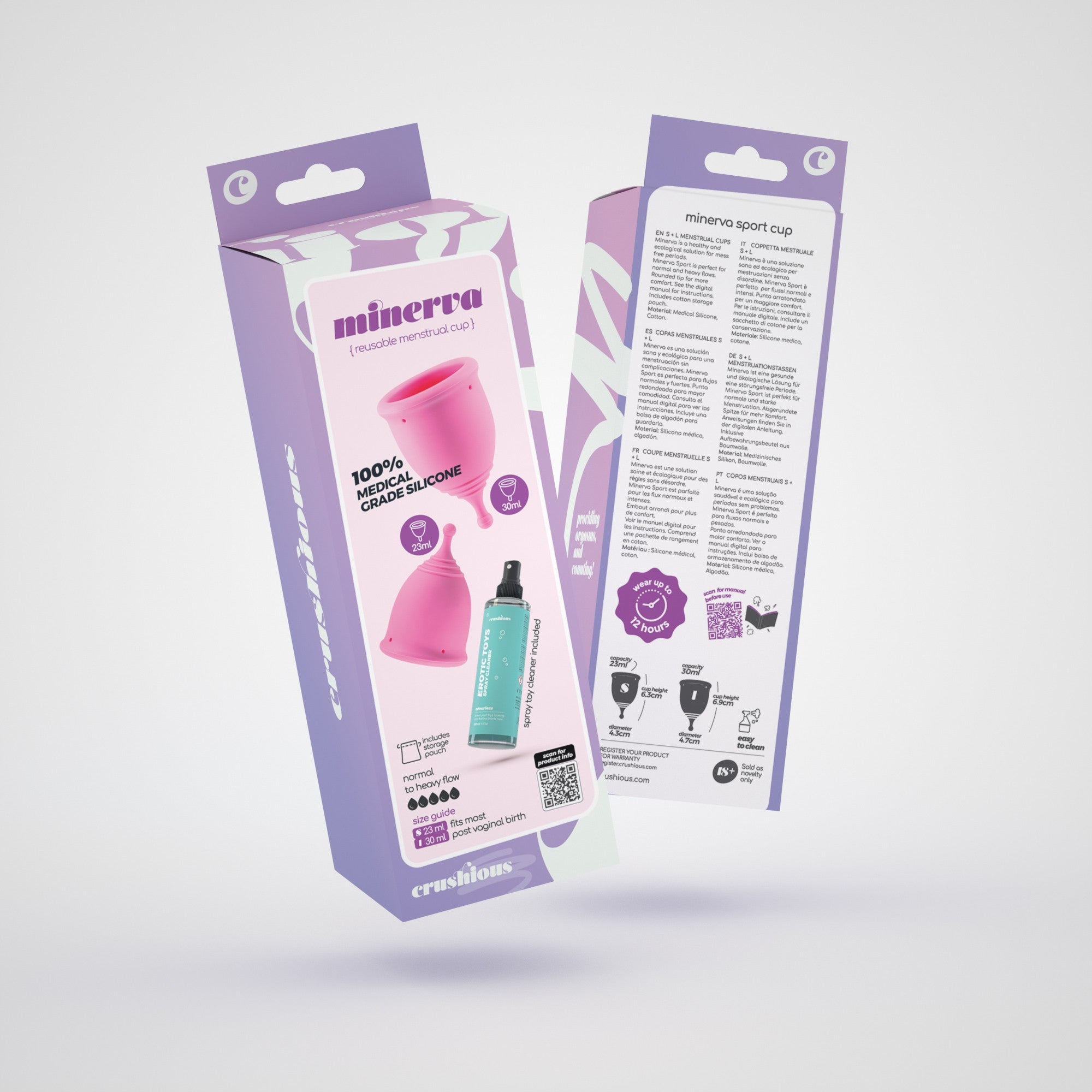 CRUSHIOUS | Minerva S + L Menstrual Cup Set – 2 Sizes – With Pouch or With Toy Cleaner