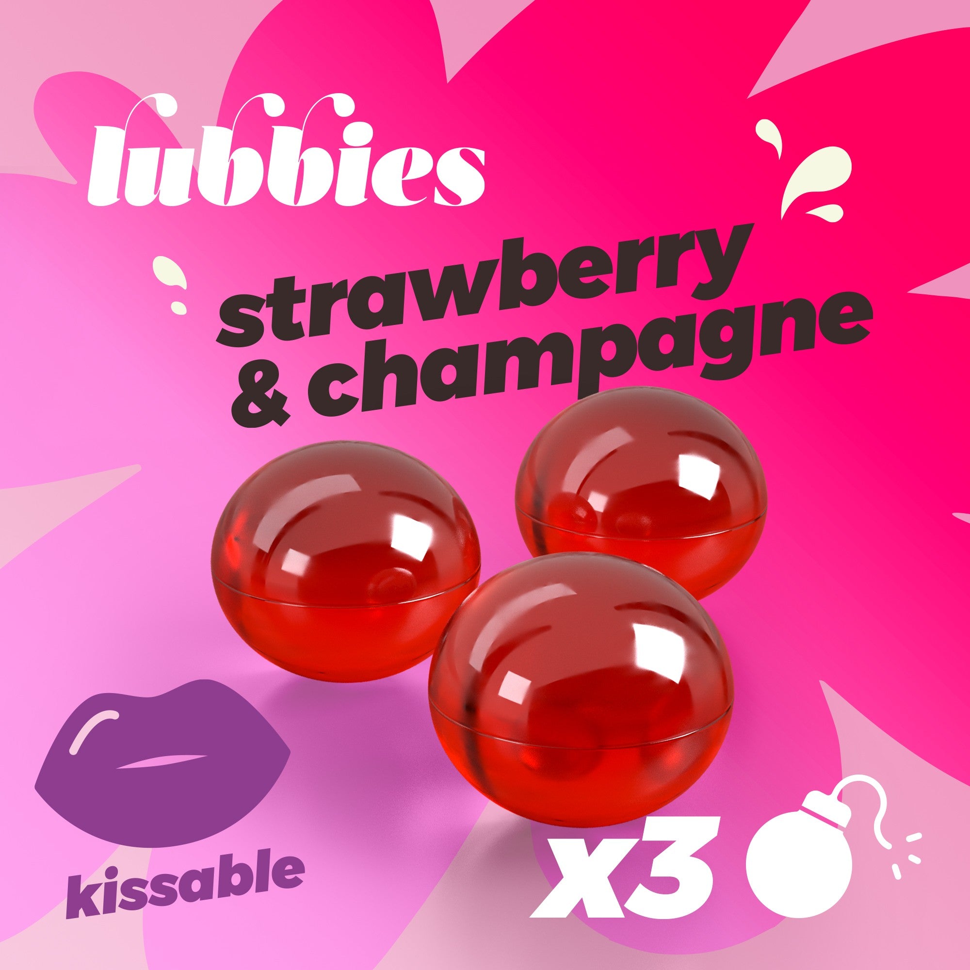 CRUSHIOUS | Lubbies – Strawberry & Champagne Kissable Oil Balls – 3 Balls