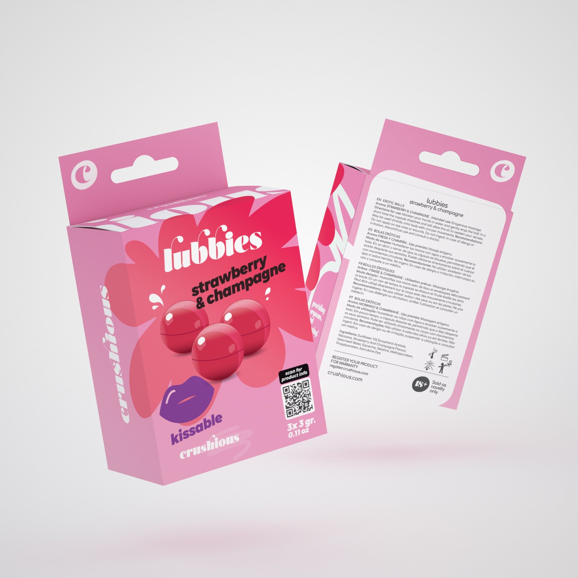 CRUSHIOUS | Lubbies – Strawberry & Champagne Kissable Oil Balls – 3 Balls
