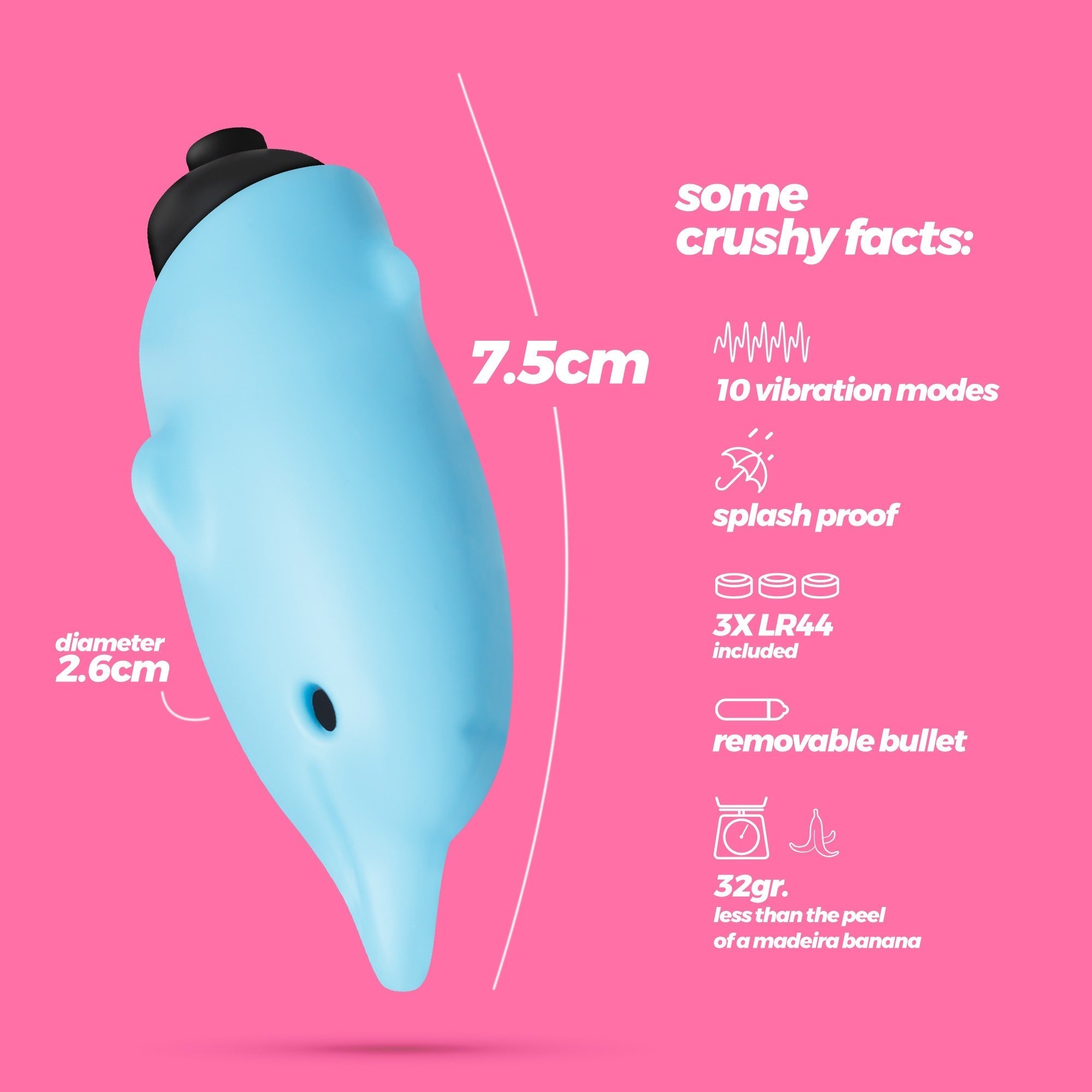 CRUSHIOUS | O-Pet Dolphin – Mini Vibrator 10 Vibration Modes 9.2 cm