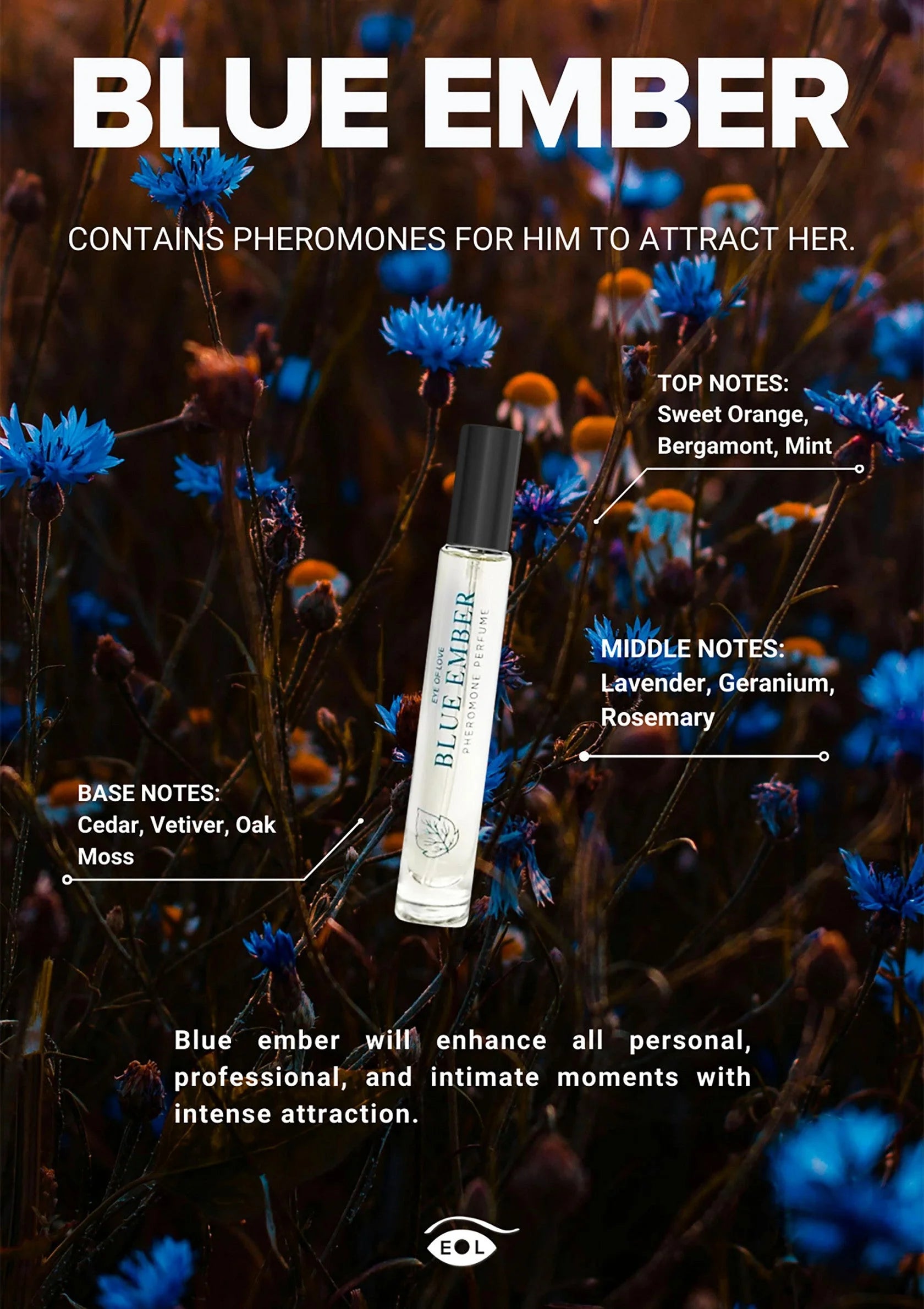 EYE OF LOVE | Bloom Pheromone Cologne Attract Her – Blue Ember – 10 ml / 30 ml