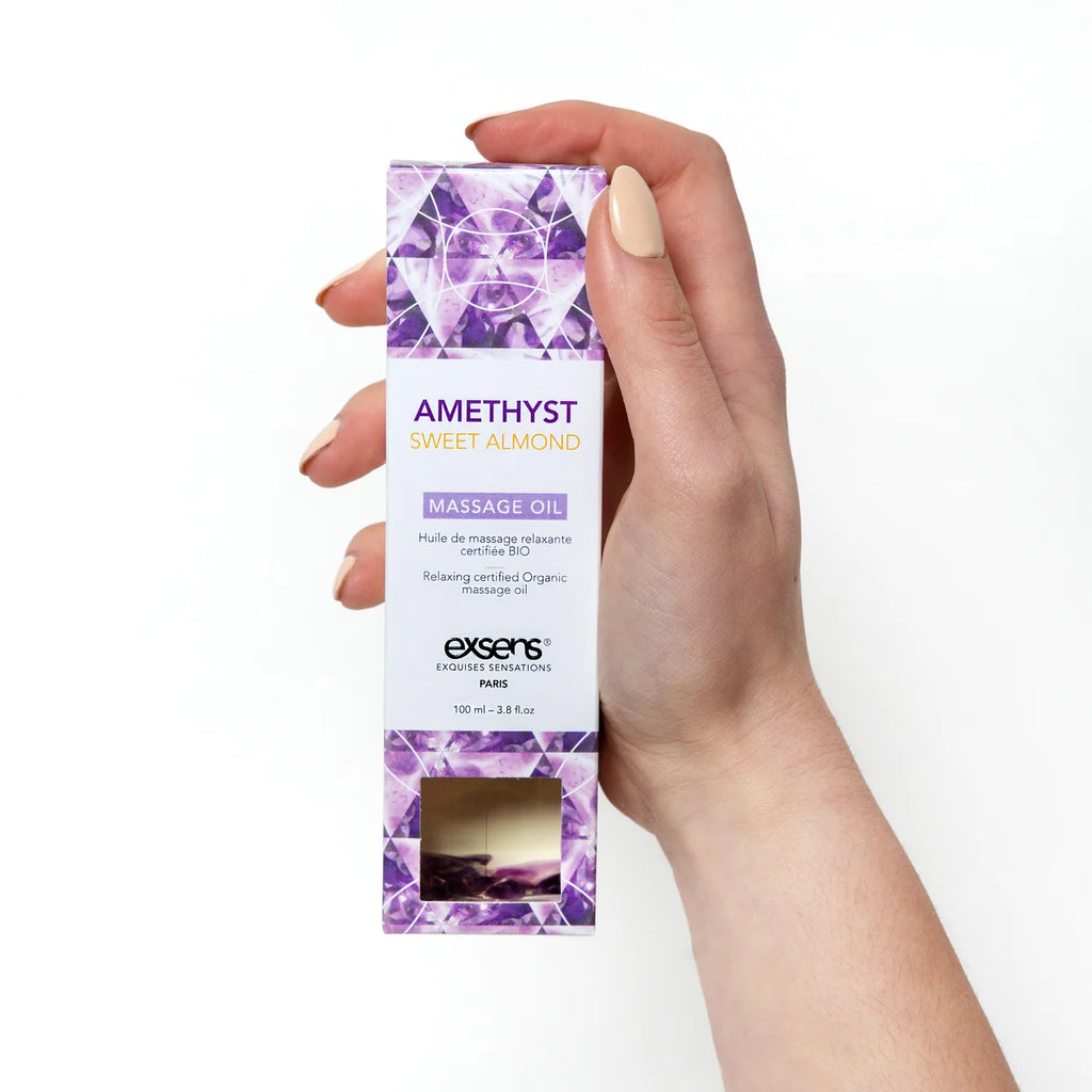 EXSENS | Amethyst & Sweet Almond – Органическое масло для тела и массажа с кусочками аметиста – 100 мл