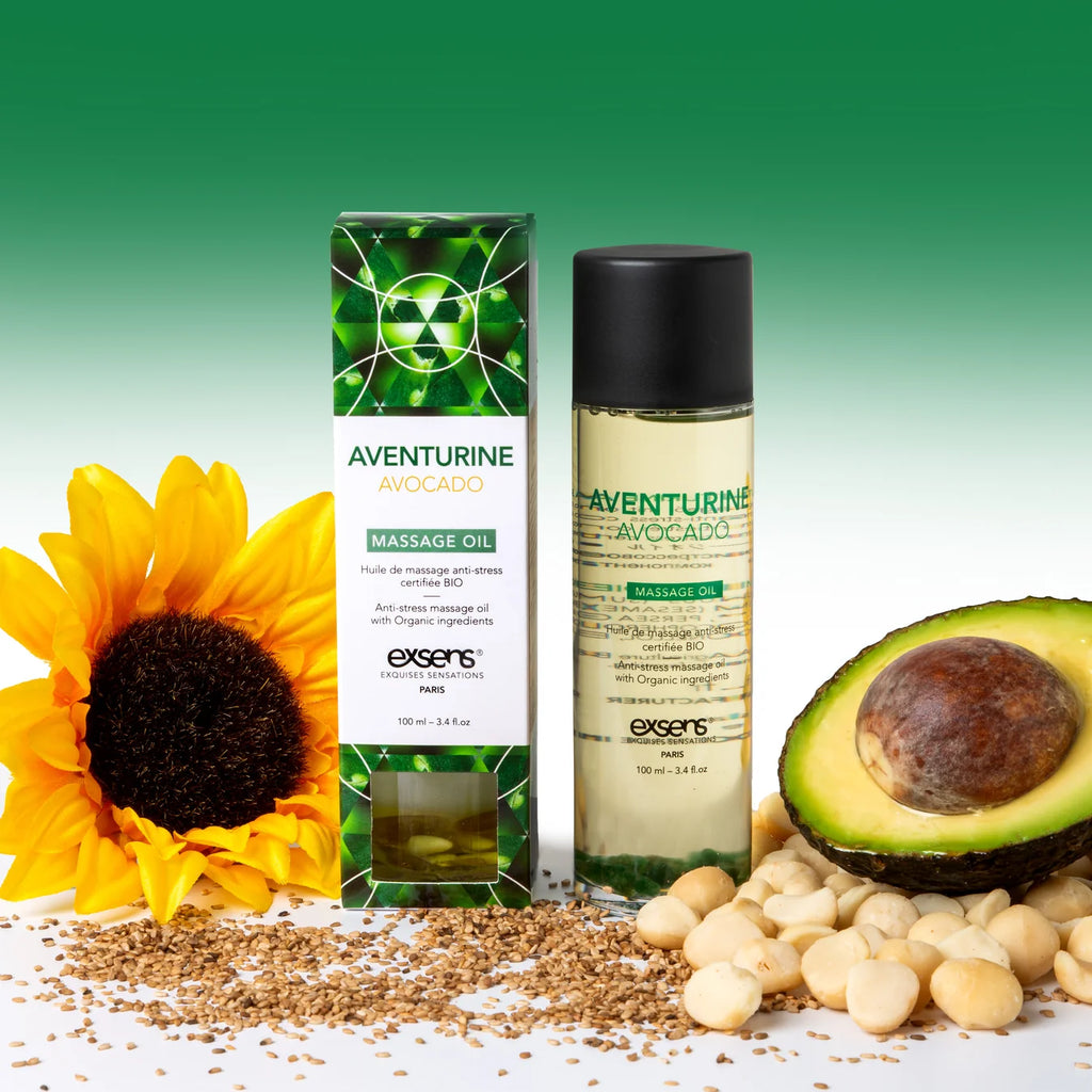 EXSENS | Aventurine & Avocado – Органическое масло для тела и массажа с кусочками авантюрина – 100 мл
