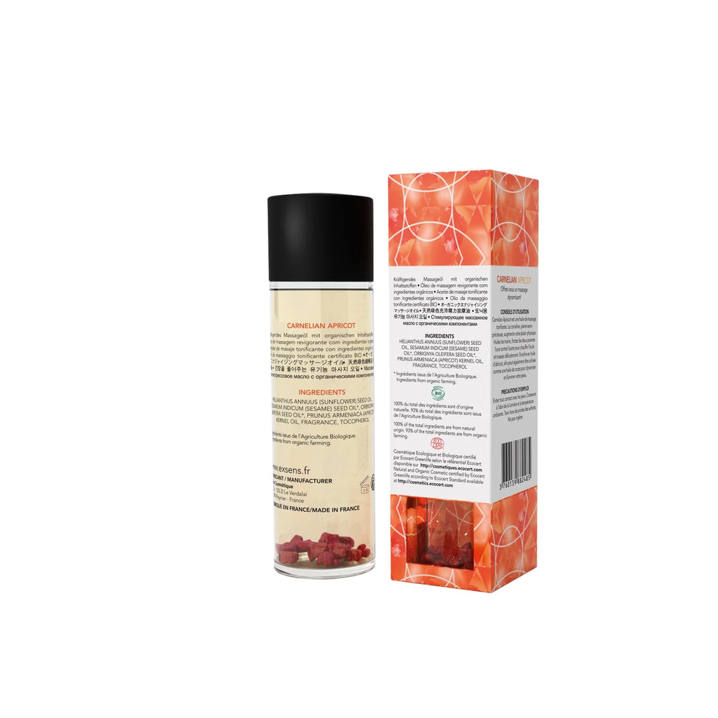 EXSENS | Carnelian & Apricot – Organic Body & Massage Oil with Carnelian Stones – 100 ml