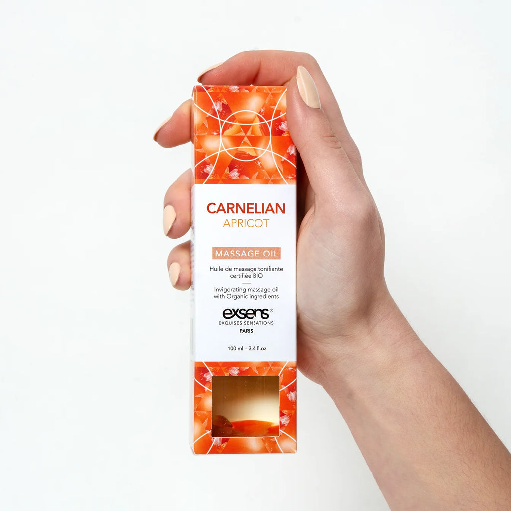 EXSENS | Carnelian & Apricot – Organic Body & Massage Oil with Carnelian Stones – 100 ml