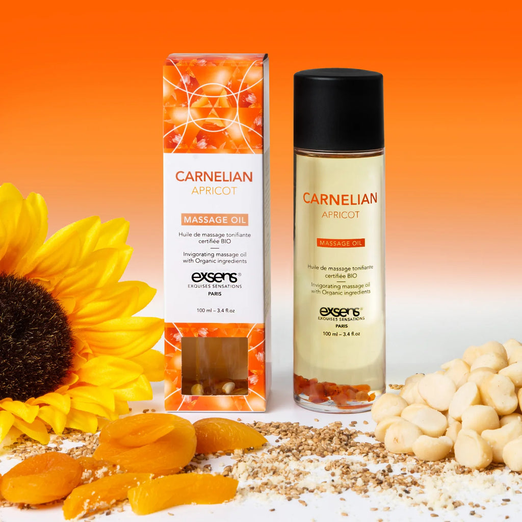 EXSENS | Carnelian & Apricot – Organic Body & Massage Oil with Carnelian Stones – 100 ml
