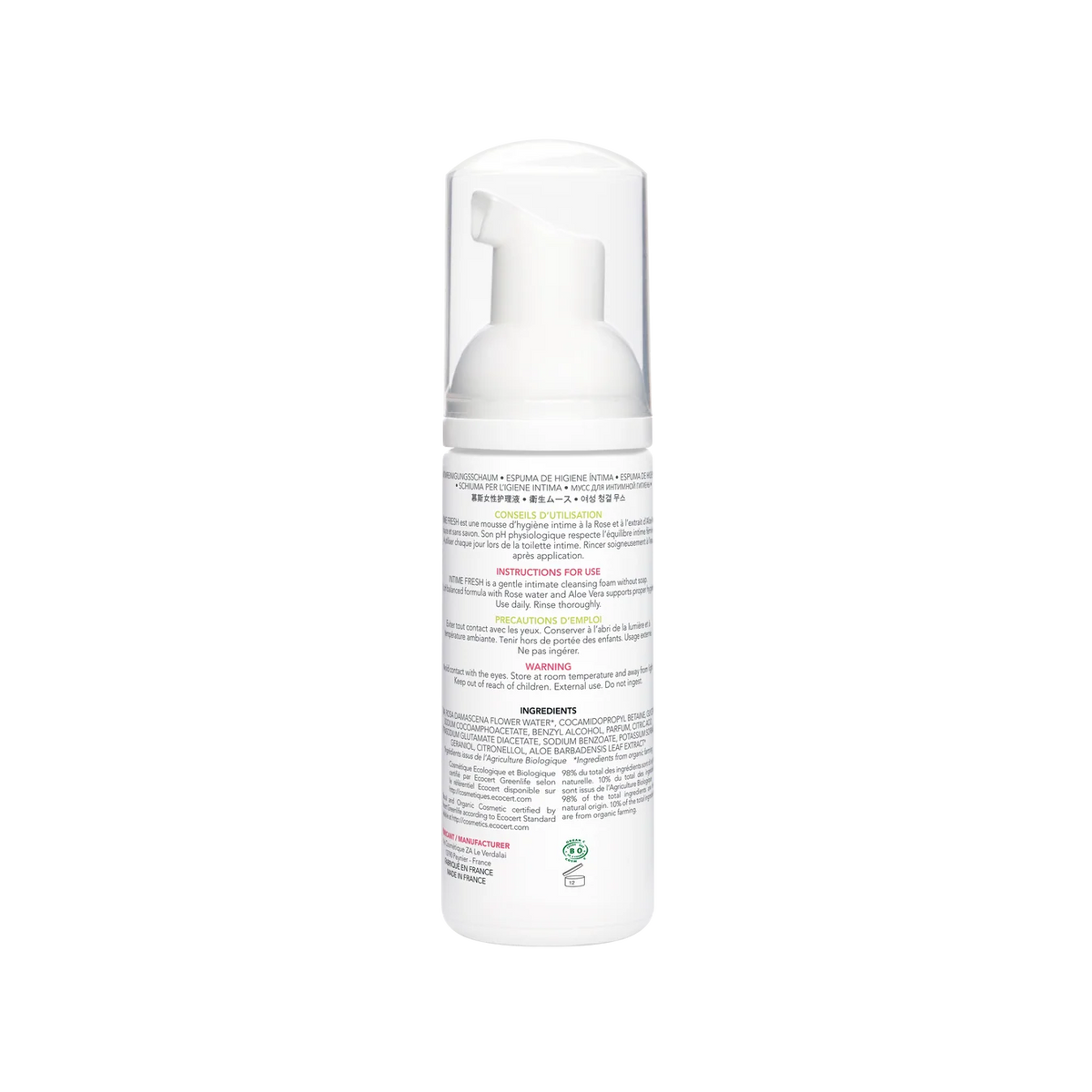 EXSENS | Intime Fresh – Intimate Cleansing Foam with Organic Rose Water & Aloe Vera – 150 ml