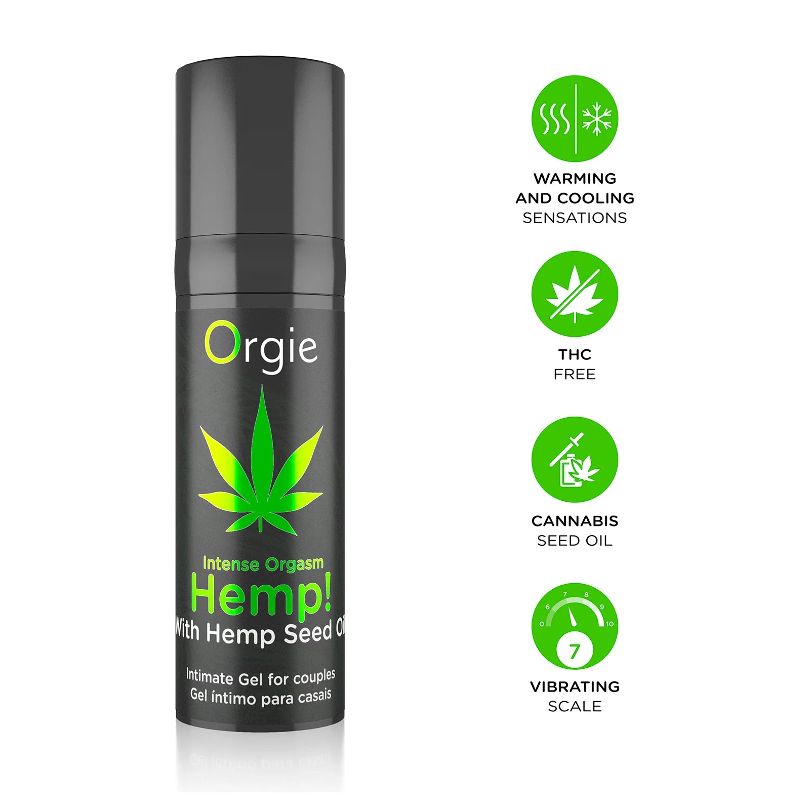 ORGIE | Hemp! Intense Orgasm – Stimuloiva intiimigeeli hampunsiemenöljyllä (lämmittävä ja viilentävä) – Värinäasteikko 7