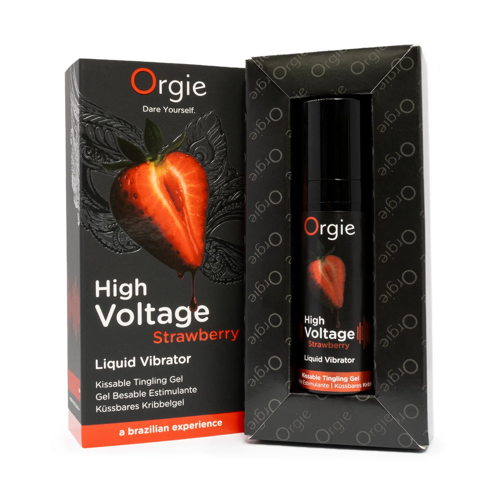 Orgie HIGH VOLTAGE STRAWBERRY – Skūpstāms šķidrais vibrators gels