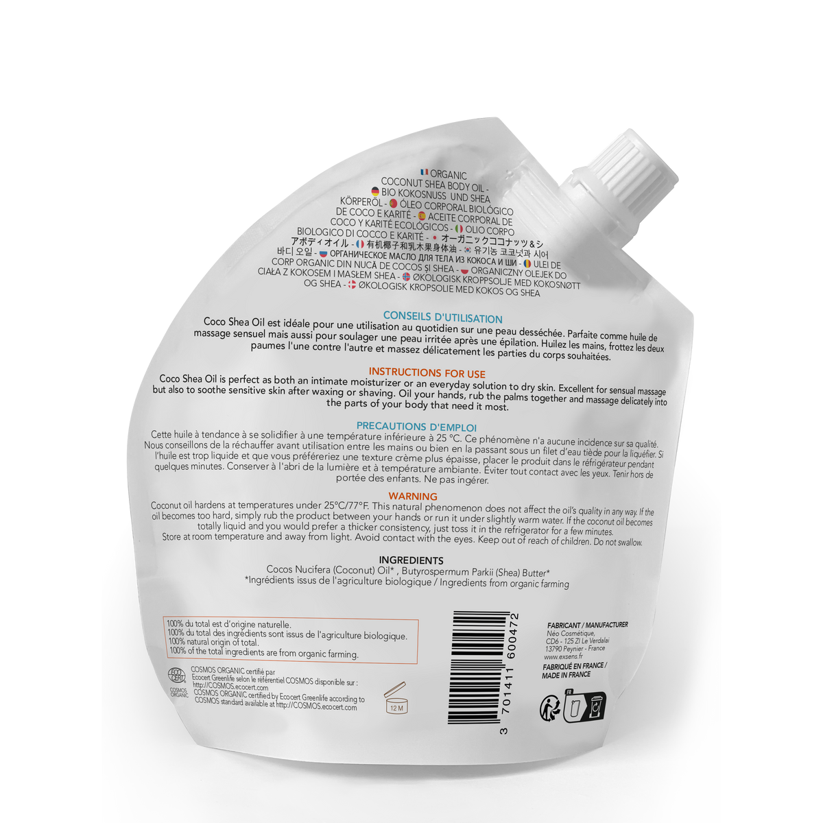 EXSENS | Coco Shea Oil – 100% Organic Coconut & Shea Nourishing Body Oil – 250 ml