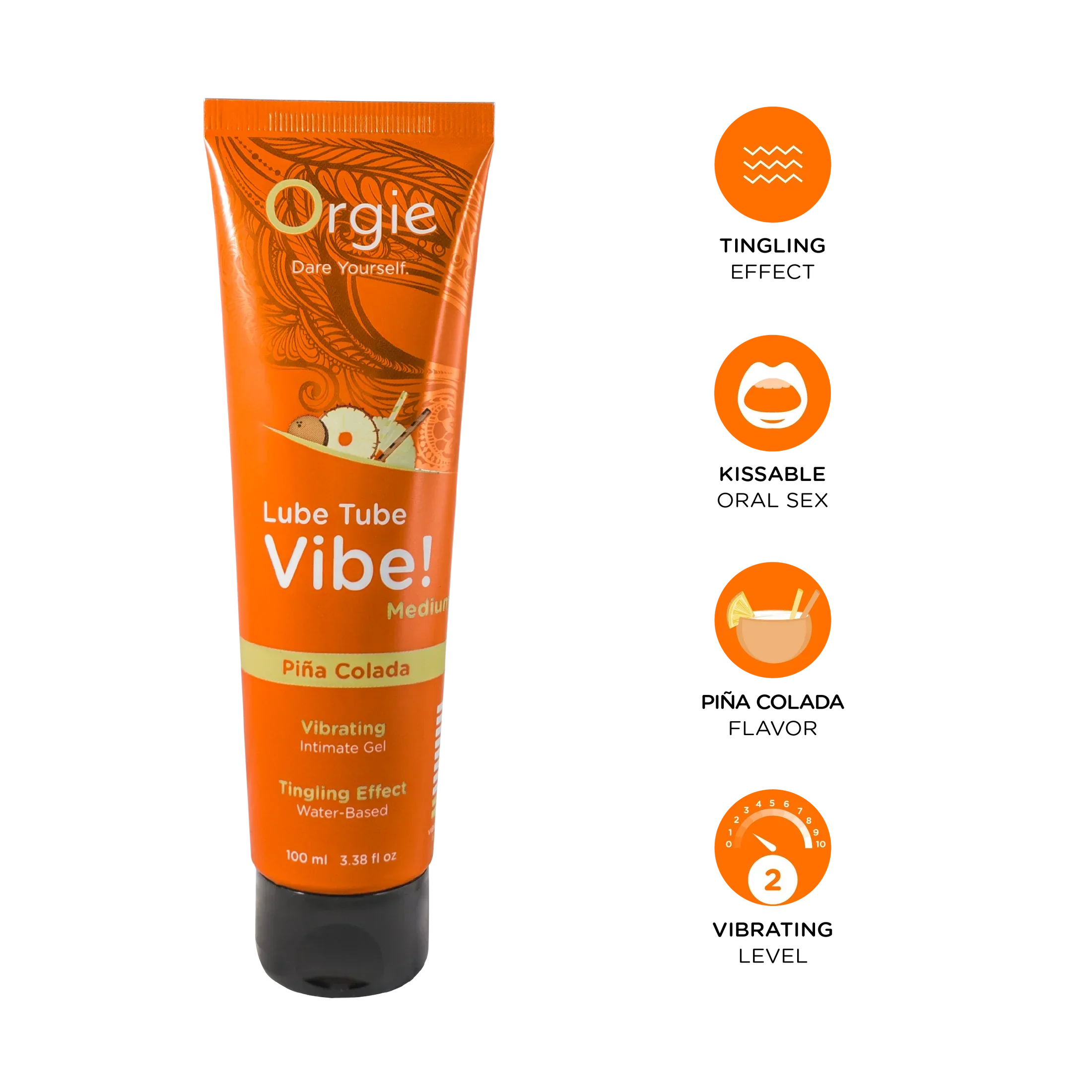 ORGIE | Lube Tube Vibe! Piña Colada – Kissable Vibrating Gel – Level 2