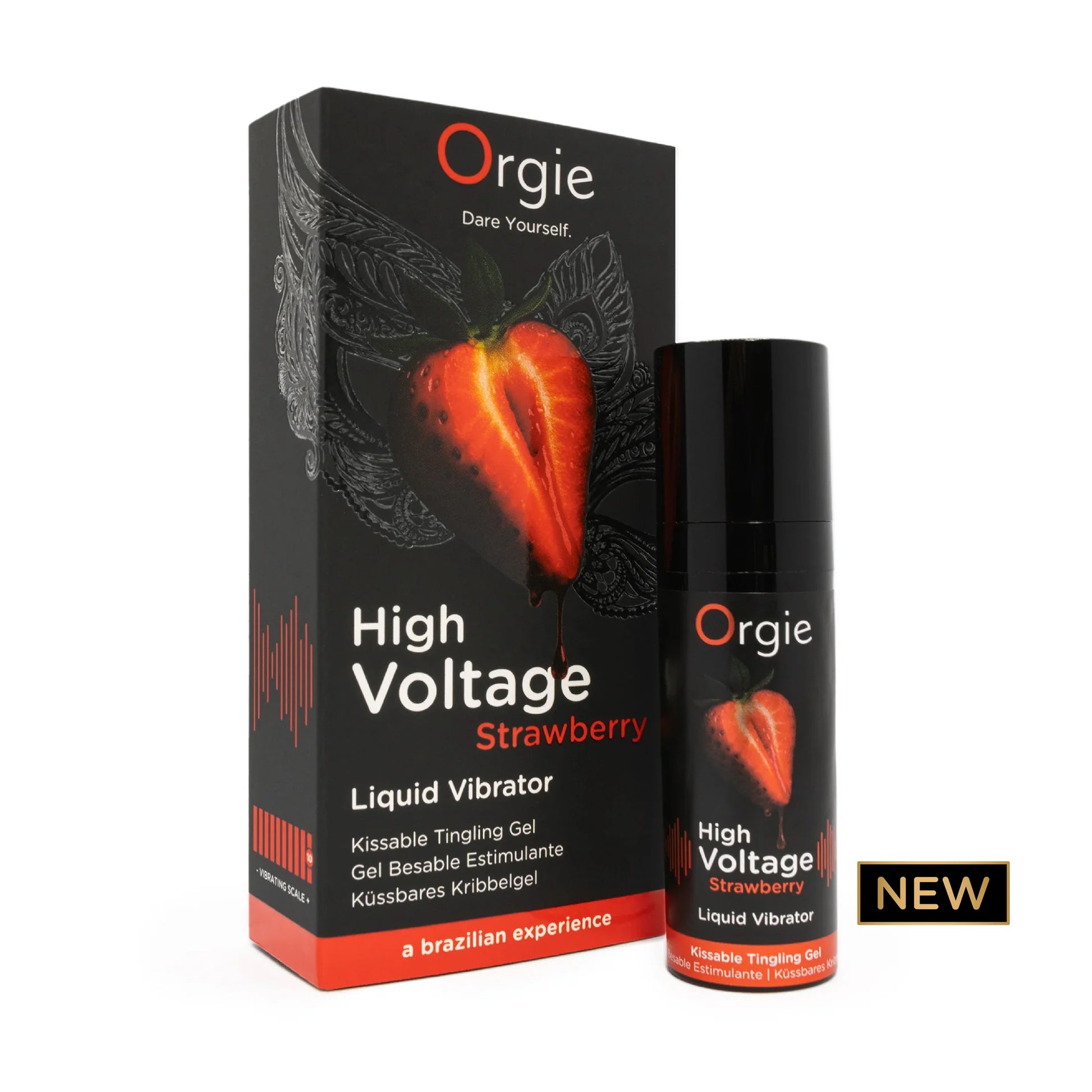 Orgie HIGH VOLTAGE STRAWBERRY – Skūpstāms šķidrais vibrators gels