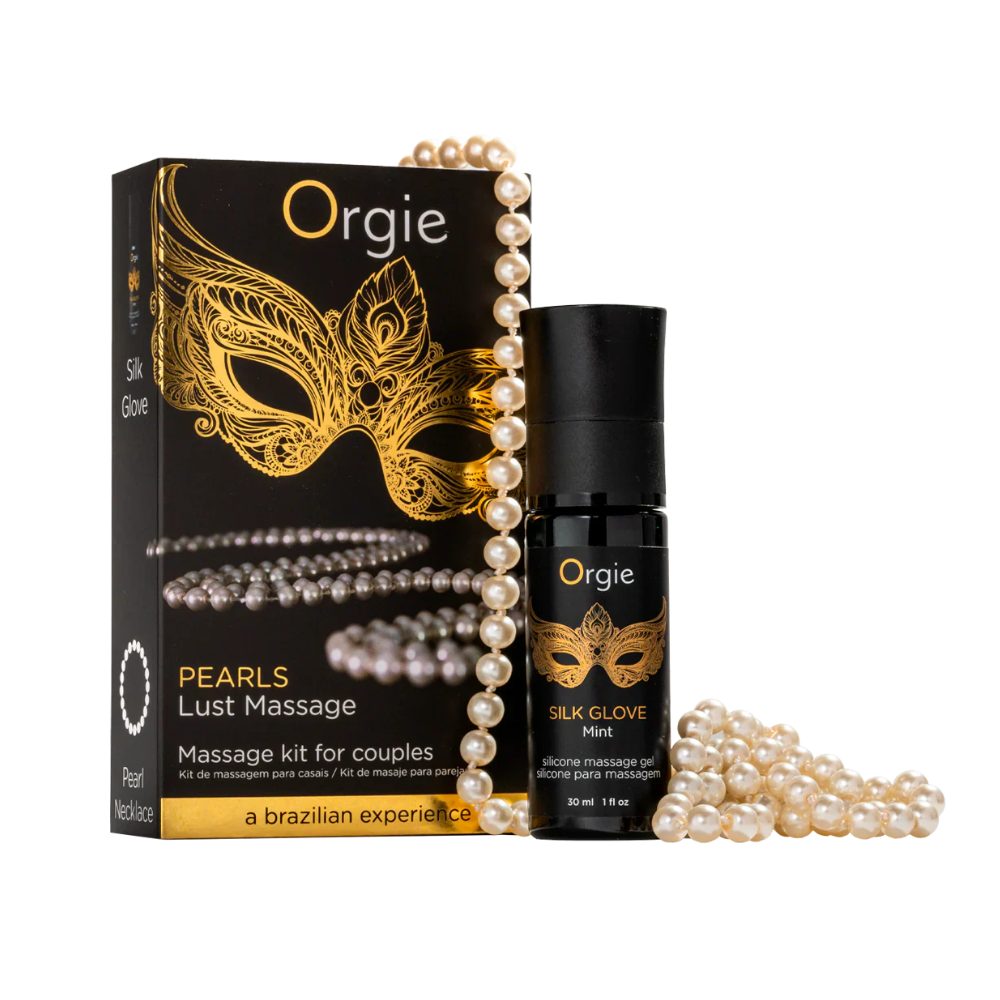 ORGIE | Pearls Lust Massage Kit – Silk Glove Silicone & Pearl Necklace 30 ml