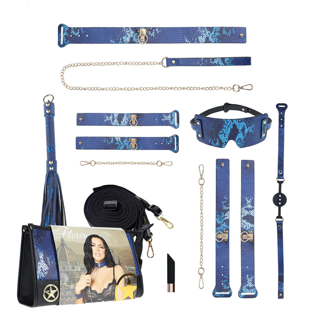 OUCH! | Florence Collection – 8-Piece BDSM Kit with Handbag – Blue