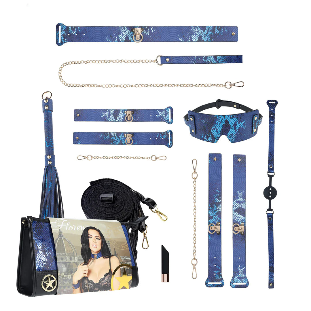 OUCH! | Florence Collection – 8-Piece BDSM Kit with Handbag – Blue