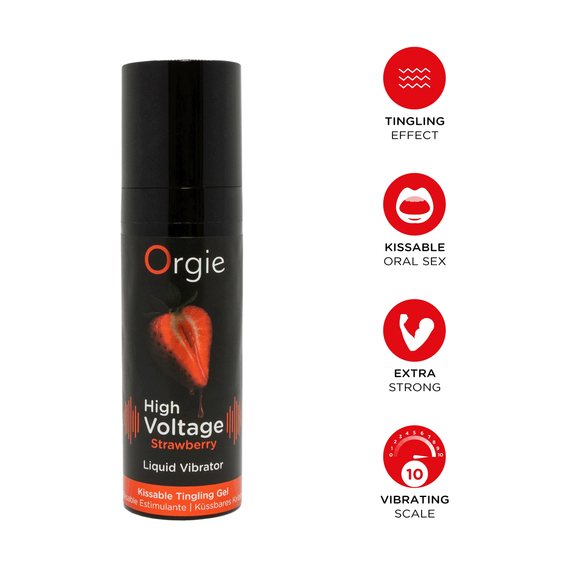 Orgie HIGH VOLTAGE STRAWBERRY – Skūpstāms šķidrais vibrators gels