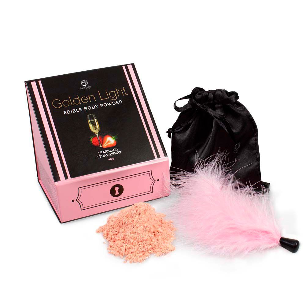 Secret Play Edible Powder & Feather Tickler Kit – Chocolate or Strawberry – 40 g