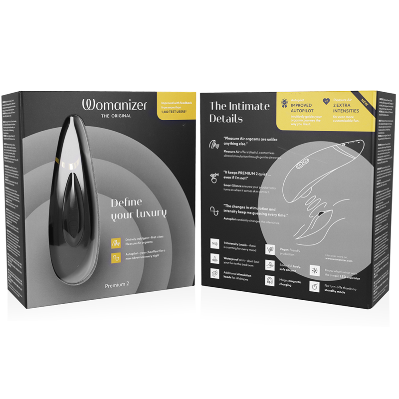 WOMANIZER | Premium 2 – Clitoral Stimulator with Pleasure Air & Autopilot – IPX7 Waterproof – Black / Warm Gray / Blueberry / Raspberry
