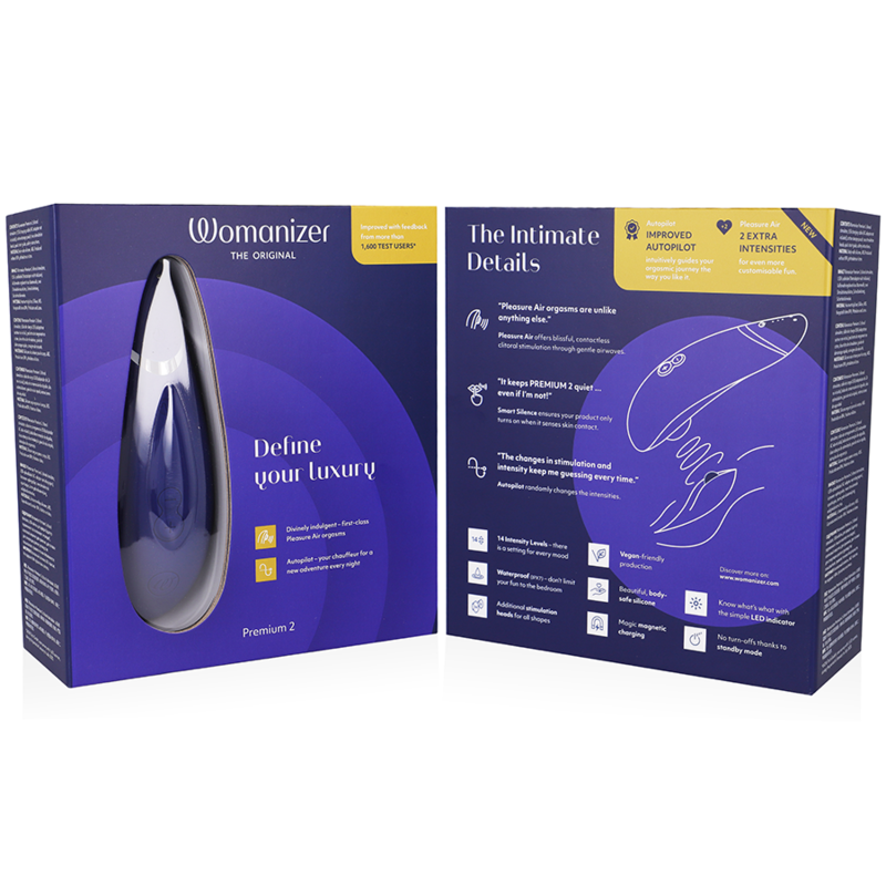 WOMANIZER | Premium 2 – Clitoral Stimulator with Pleasure Air & Autopilot – IPX7 Waterproof – Black / Warm Gray / Blueberry / Raspberry