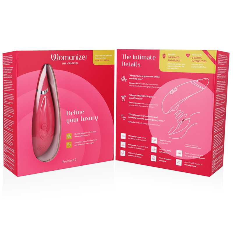 WOMANIZER | Premium 2 – Clitoral Stimulator with Pleasure Air & Autopilot – IPX7 Waterproof – Black / Warm Gray / Blueberry / Raspberry