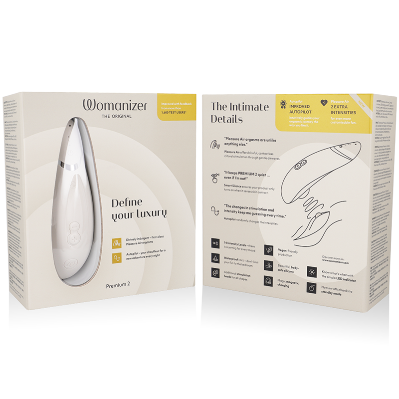 WOMANIZER | Premium 2 – Clitoral Stimulator with Pleasure Air & Autopilot – IPX7 Waterproof – Black / Warm Gray / Blueberry / Raspberry