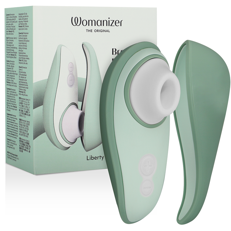 WOMANIZER | Liberty 2 – Kompaktne kliitoristimulaator Pleasure Air tehnoloogiaga – Magnetkork – Roosa / Heleroheline / Sinine