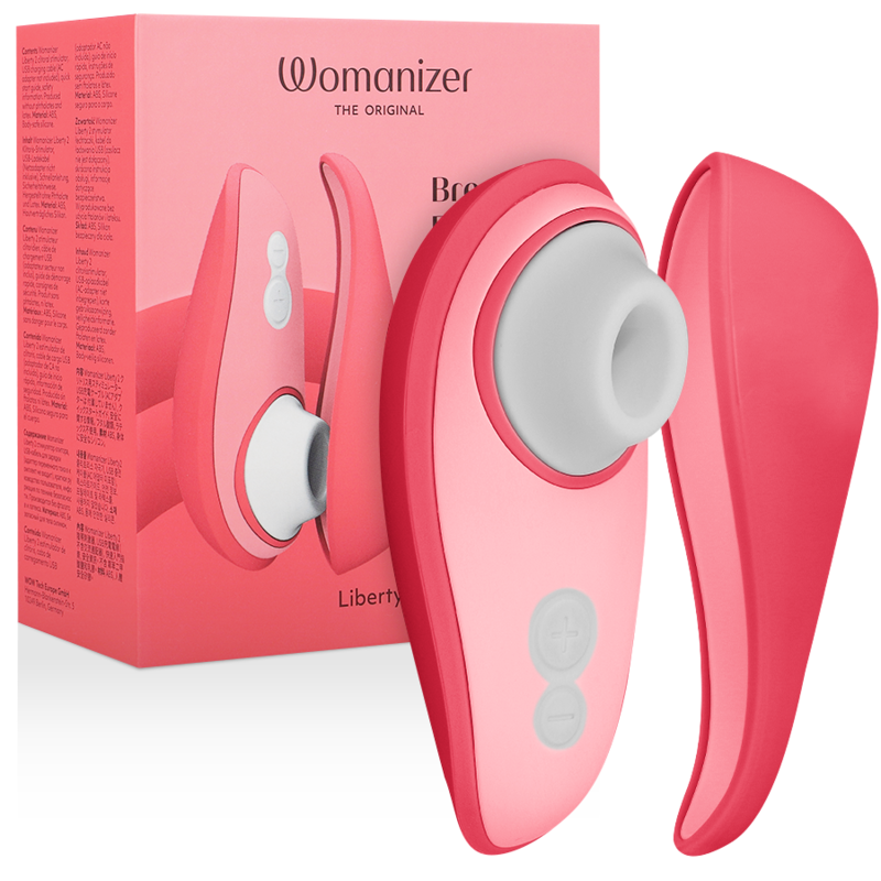 WOMANIZER | Liberty 2 – Kompaktne kliitoristimulaator Pleasure Air tehnoloogiaga – Magnetkork – Roosa / Heleroheline / Sinine