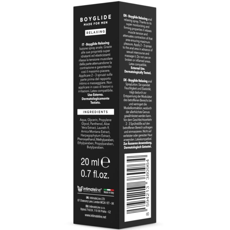 INTIMATELINE | Boyglide anālais atslābinošs aerosols – Muskuļus atslābinošs sagatavošanas aerosols vīriešiem – 20 ml